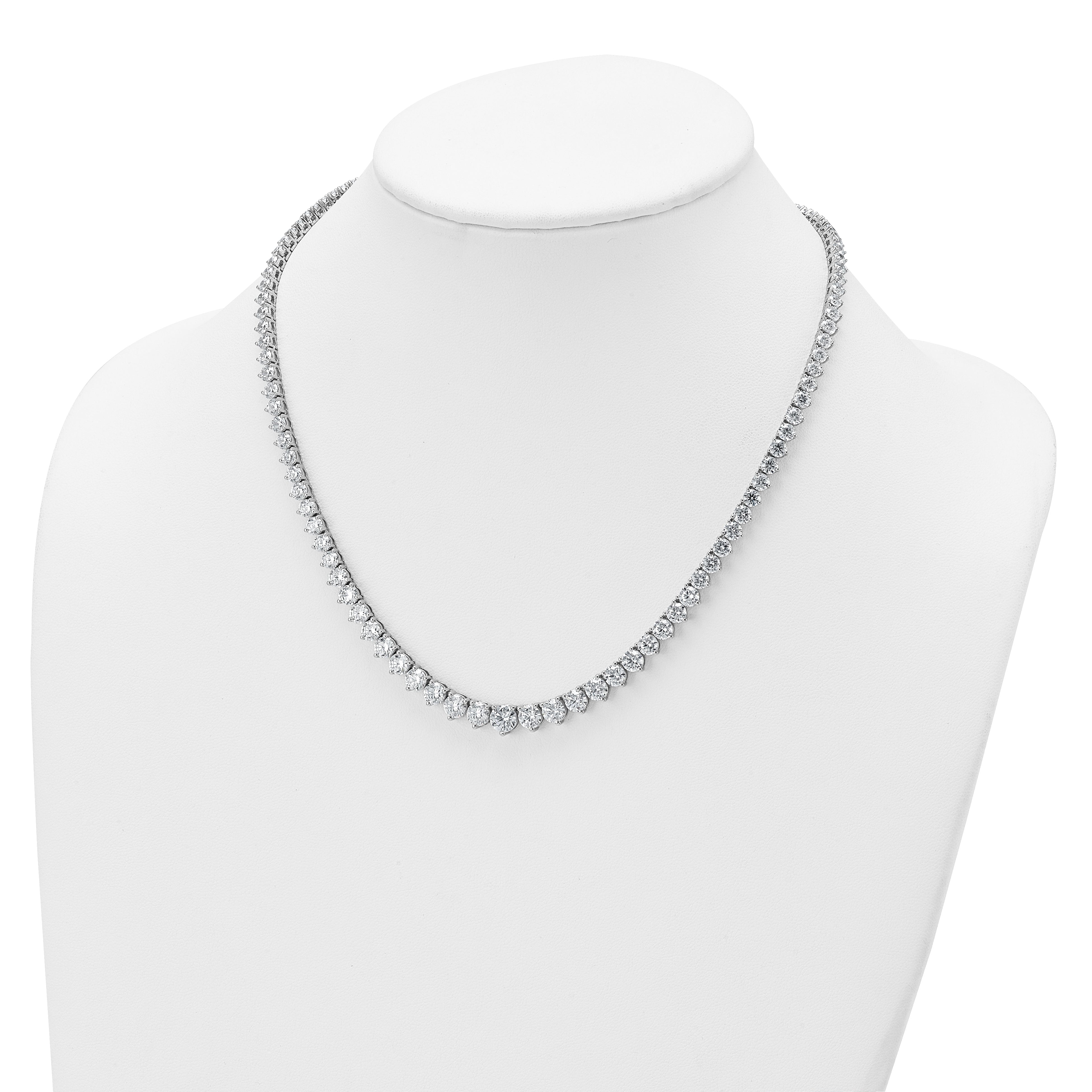 14k White Gold 26 3/4 carat Certified Lab Grown Diamond VS+ F+ Complete Round 18 inch Graduated Tennis Necklace