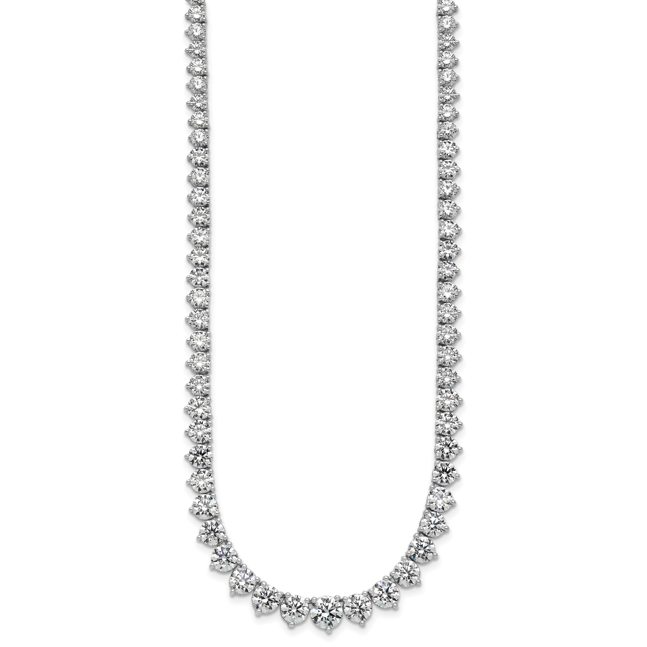 14k White Gold 27 3/4 carat Lab Grown Diamond VS/SI+ G+ Complete Round 16 inch Graduated Tennis Necklace