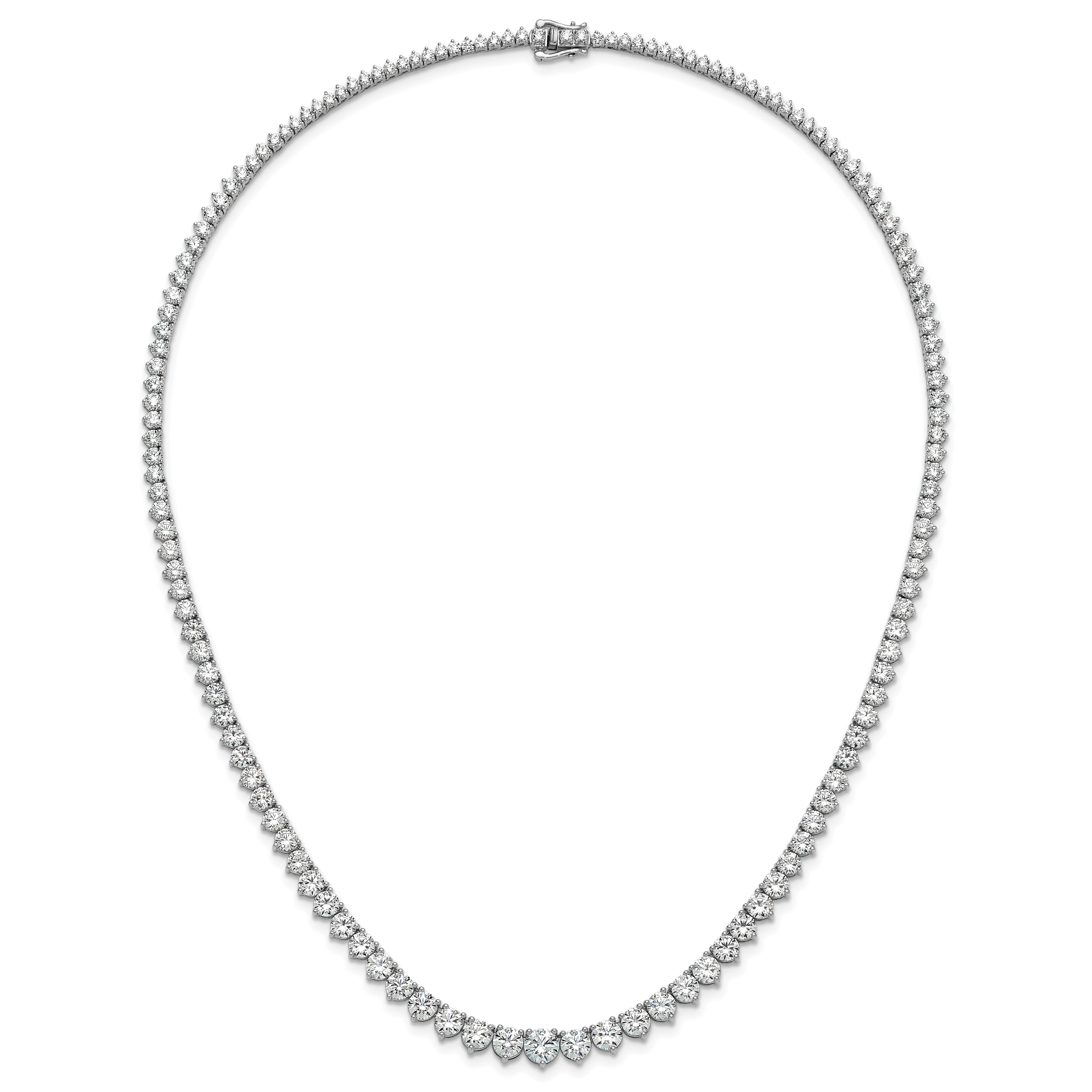 14k White Gold 27 3/4 carat Certified Lab Grown Diamond VS+ F+ Complete Round 16 inch Graduated Tennis Necklace