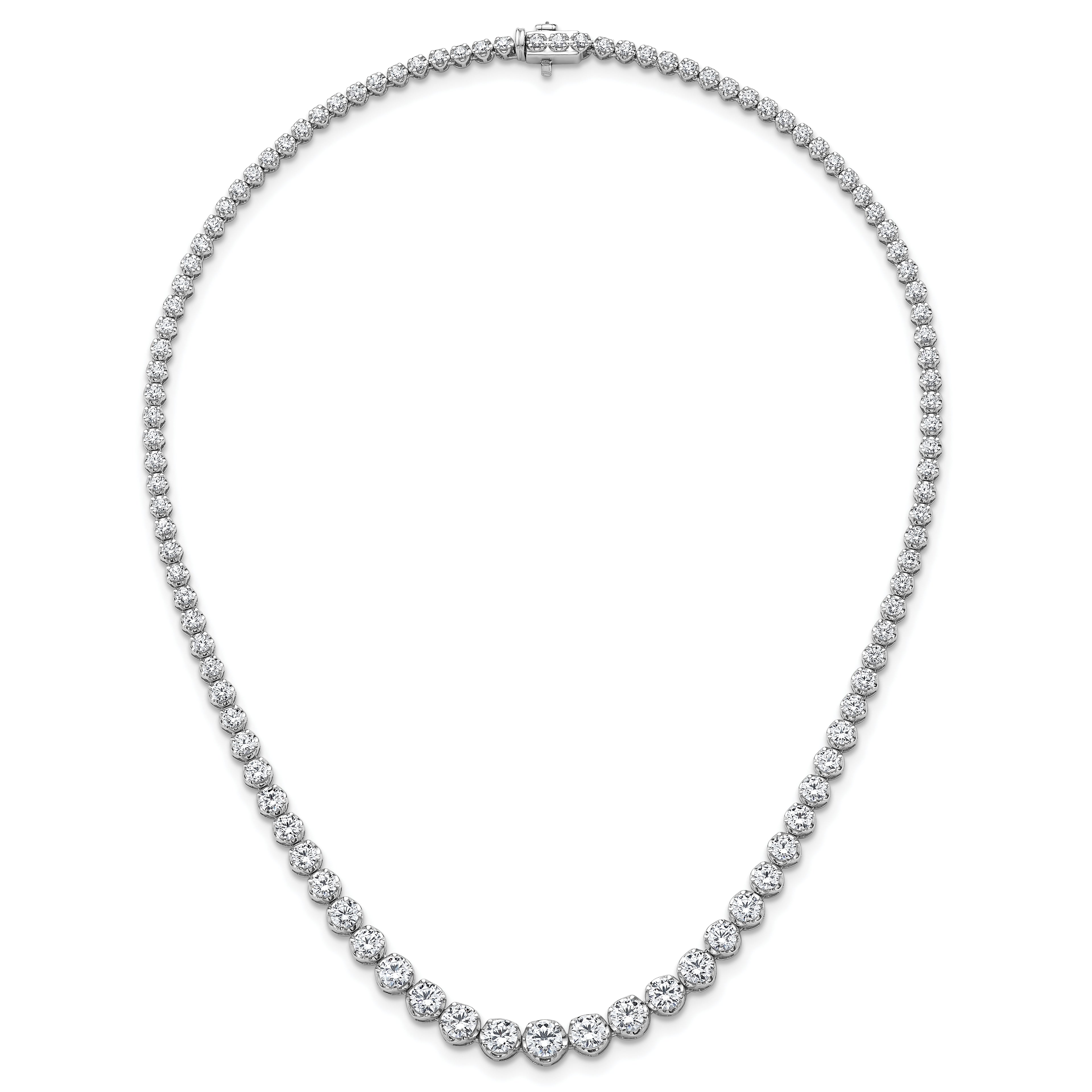 14k White Gold 10 carat Lab Grown Diamond VS+ F+ Complete Round 16 inch Graduated Tennis Necklace