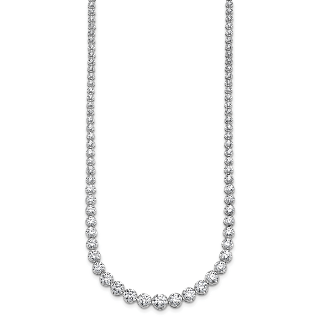 14k White Gold 10 1/2 carat Lab Grown Diamond VS+ F+ Complete Round 16 inch Graduated Tennis Necklace