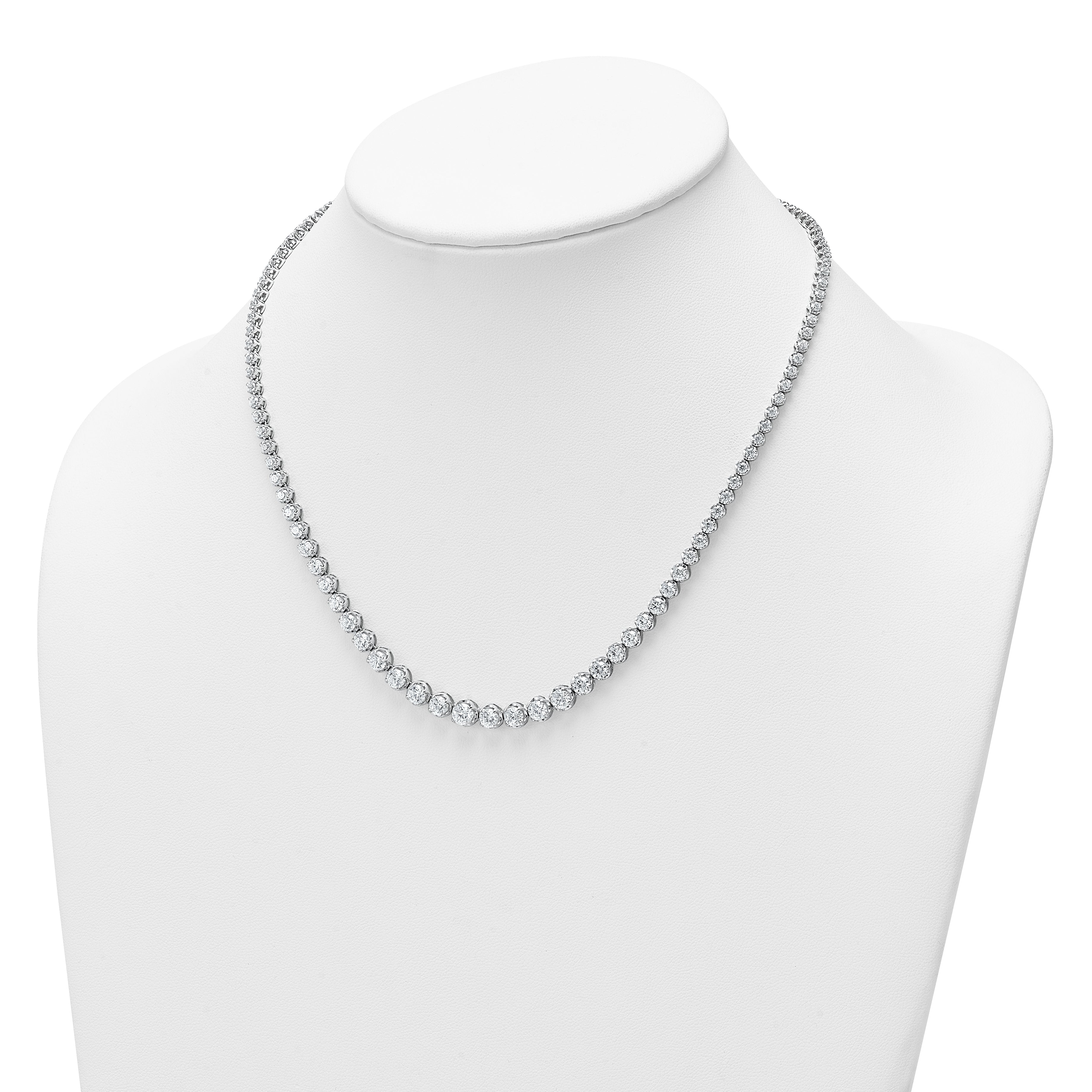 14k White Gold 10 1/2 carat Certified Lab Grown Diamond VS+ F+ Complete Round 16 inch Graduated Tennis Necklace