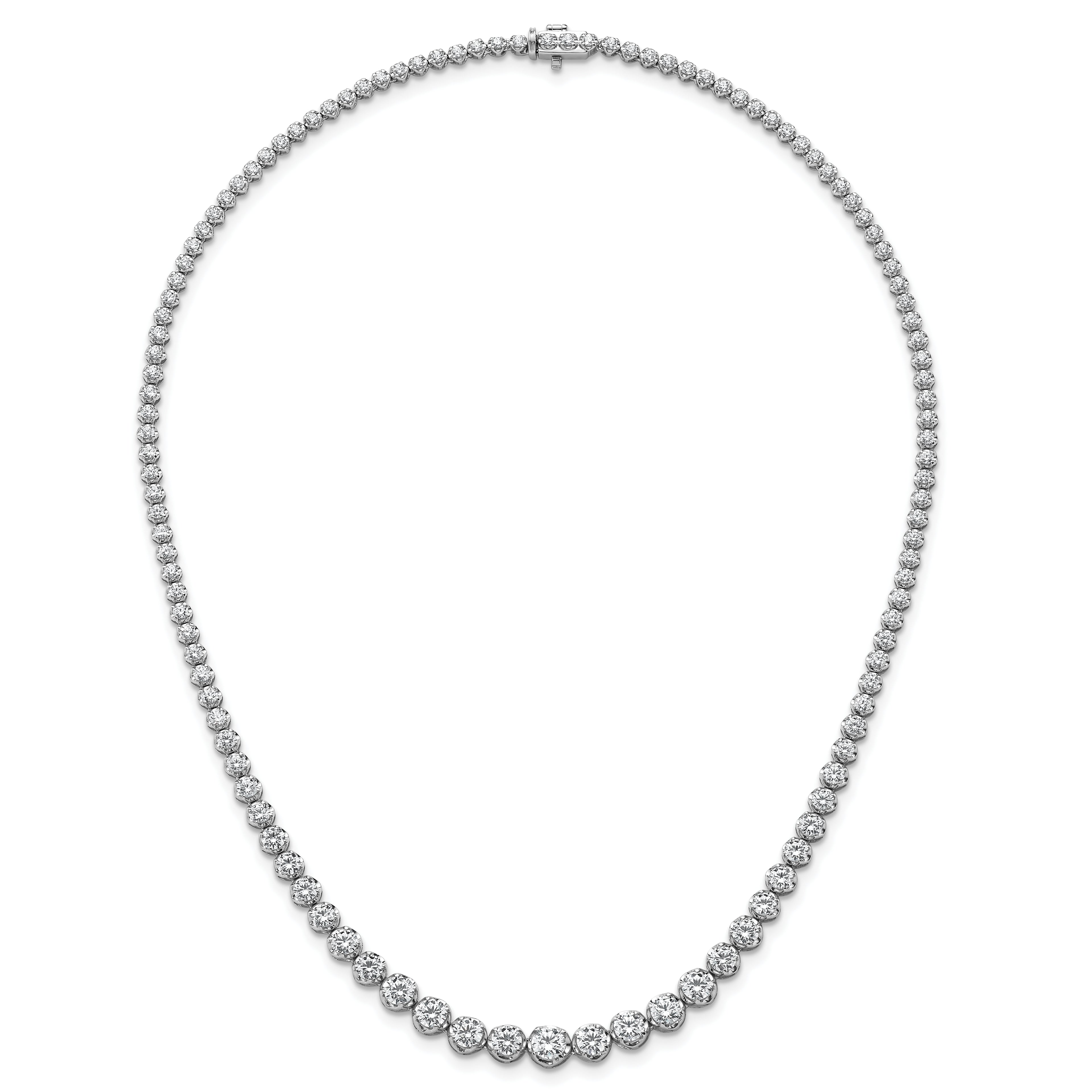 14k White Gold 10 1/2 carat Certified Lab Grown Diamond VS+ F+ Complete Round 16 inch Graduated Tennis Necklace