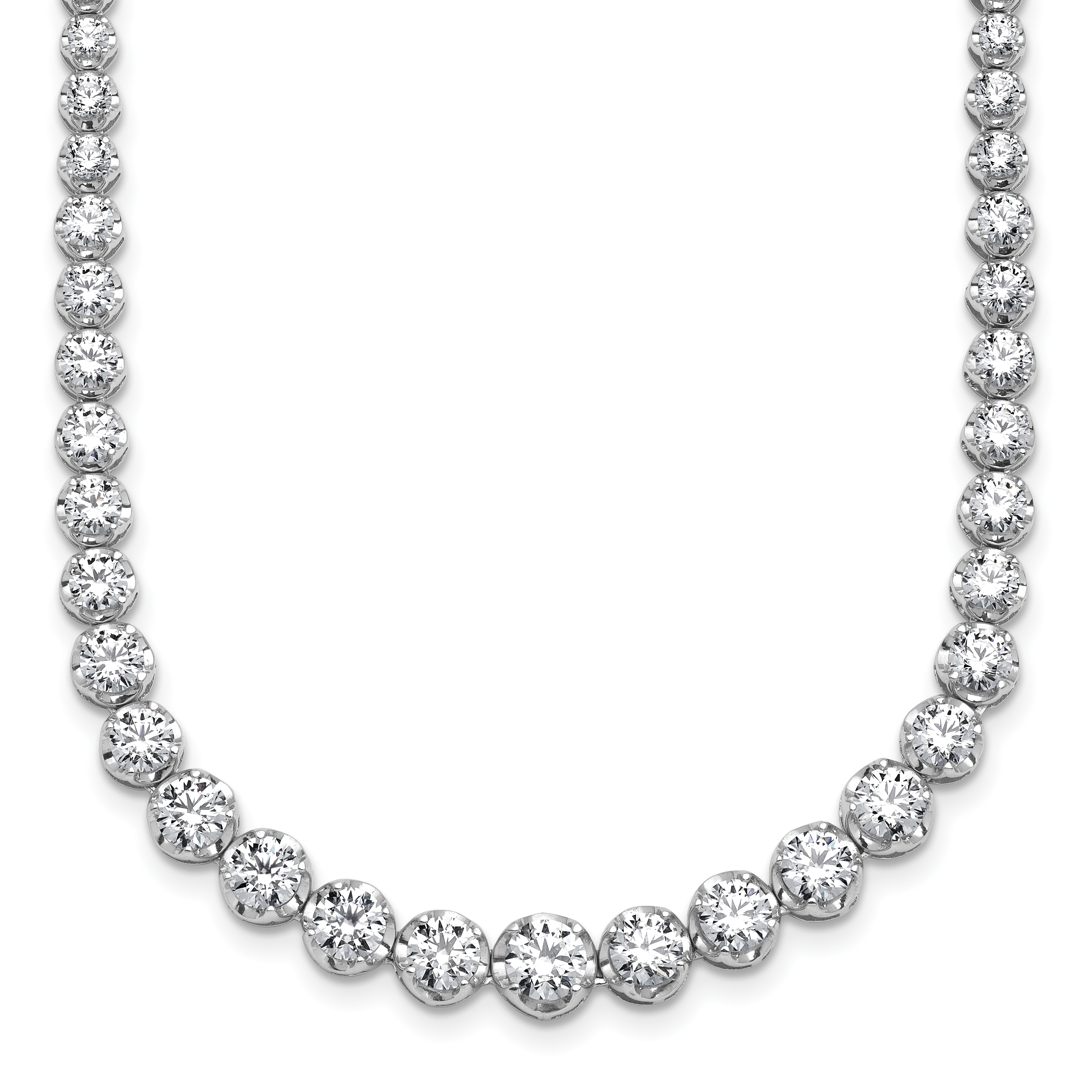 14k White Gold 10 1/2 carat Certified Lab Grown Diamond VS+ F+ Complete Round 16 inch Graduated Tennis Necklace