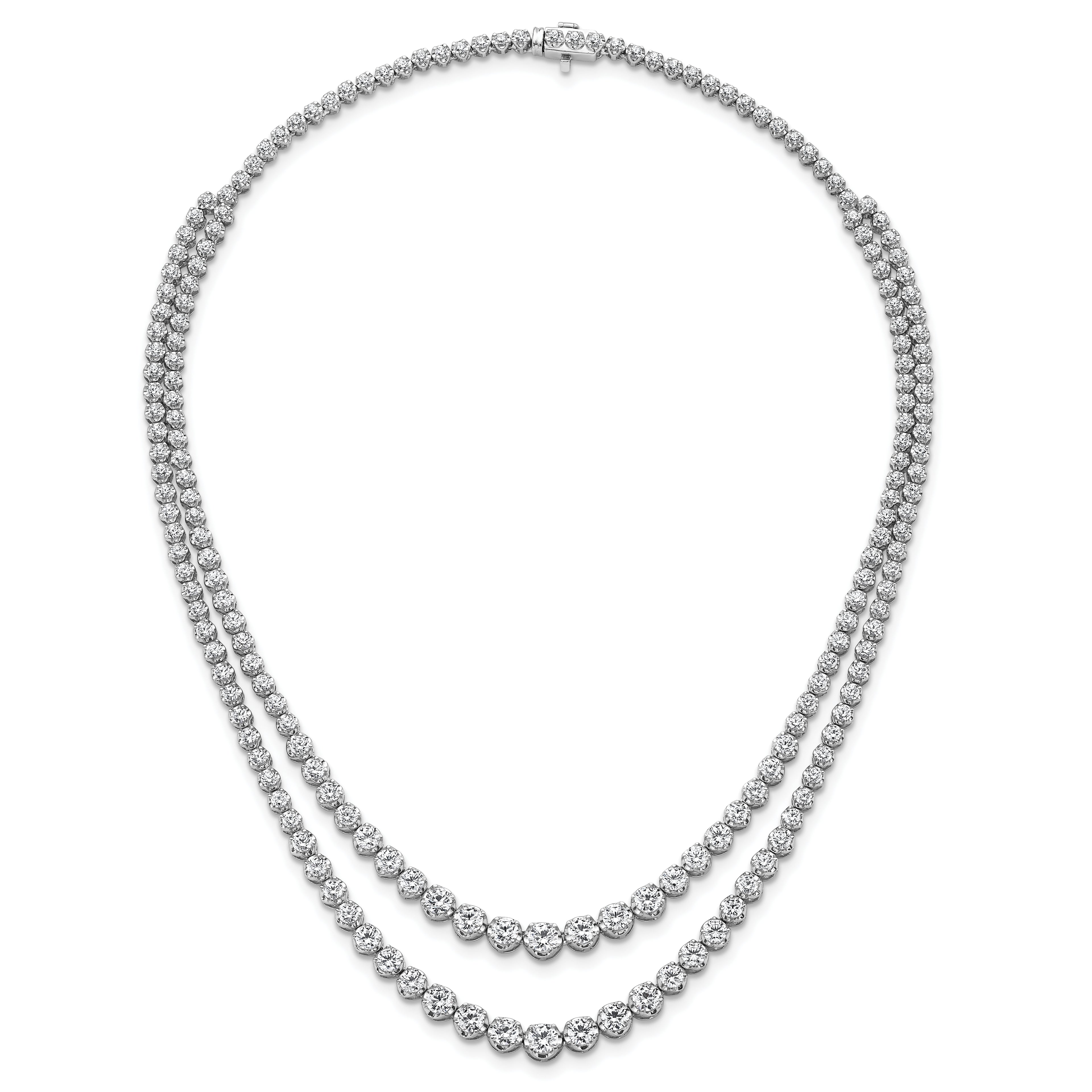 14k White Gold 14 3/8 carat Lab Grown Diamond VS+ F+ Complete 16 inch Graduated Layered Tennis Necklace