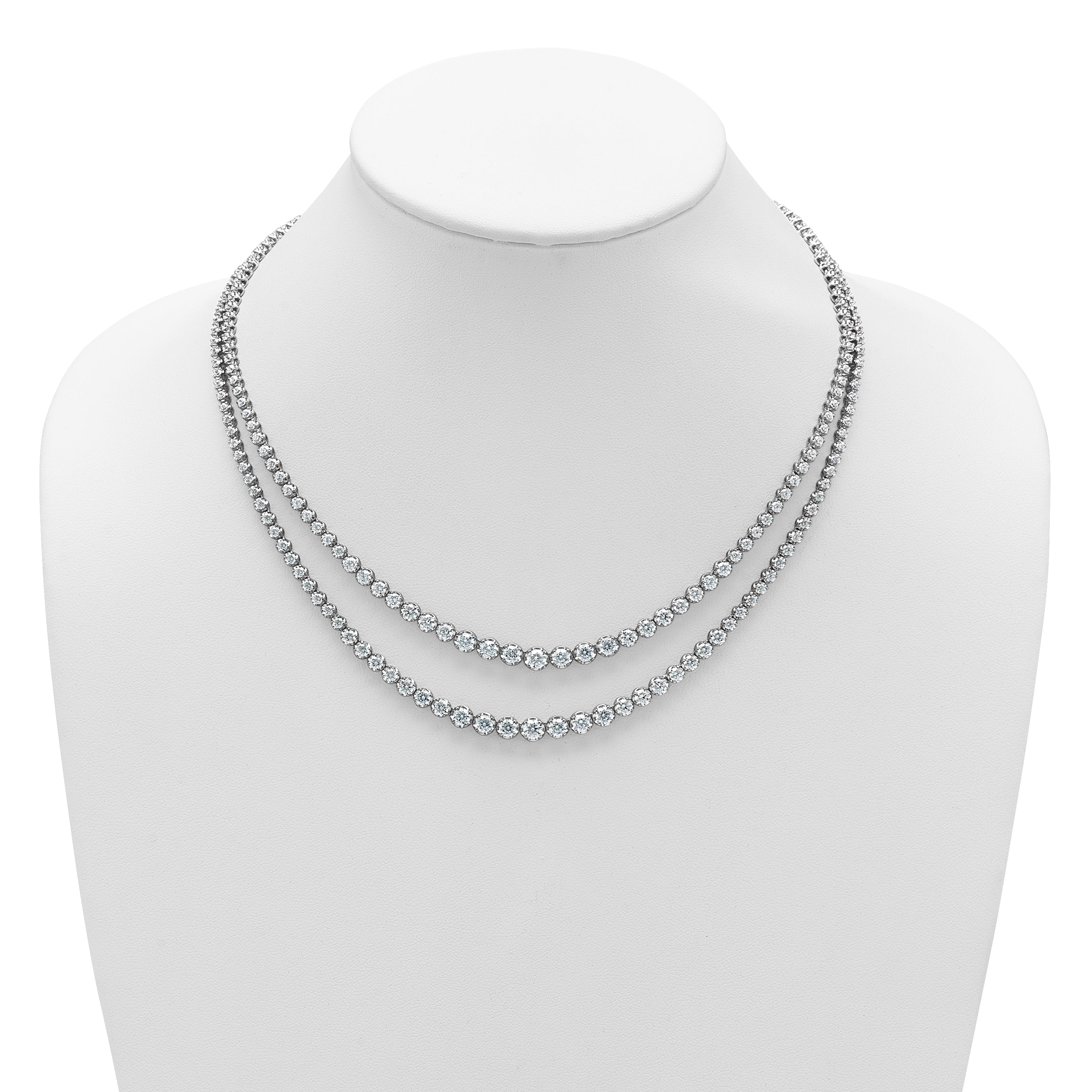 14k White Gold 14 7/8 carat Lab Grown Diamond VS+ F+ Complete 18 inch Graduated Layered Tennis Necklace