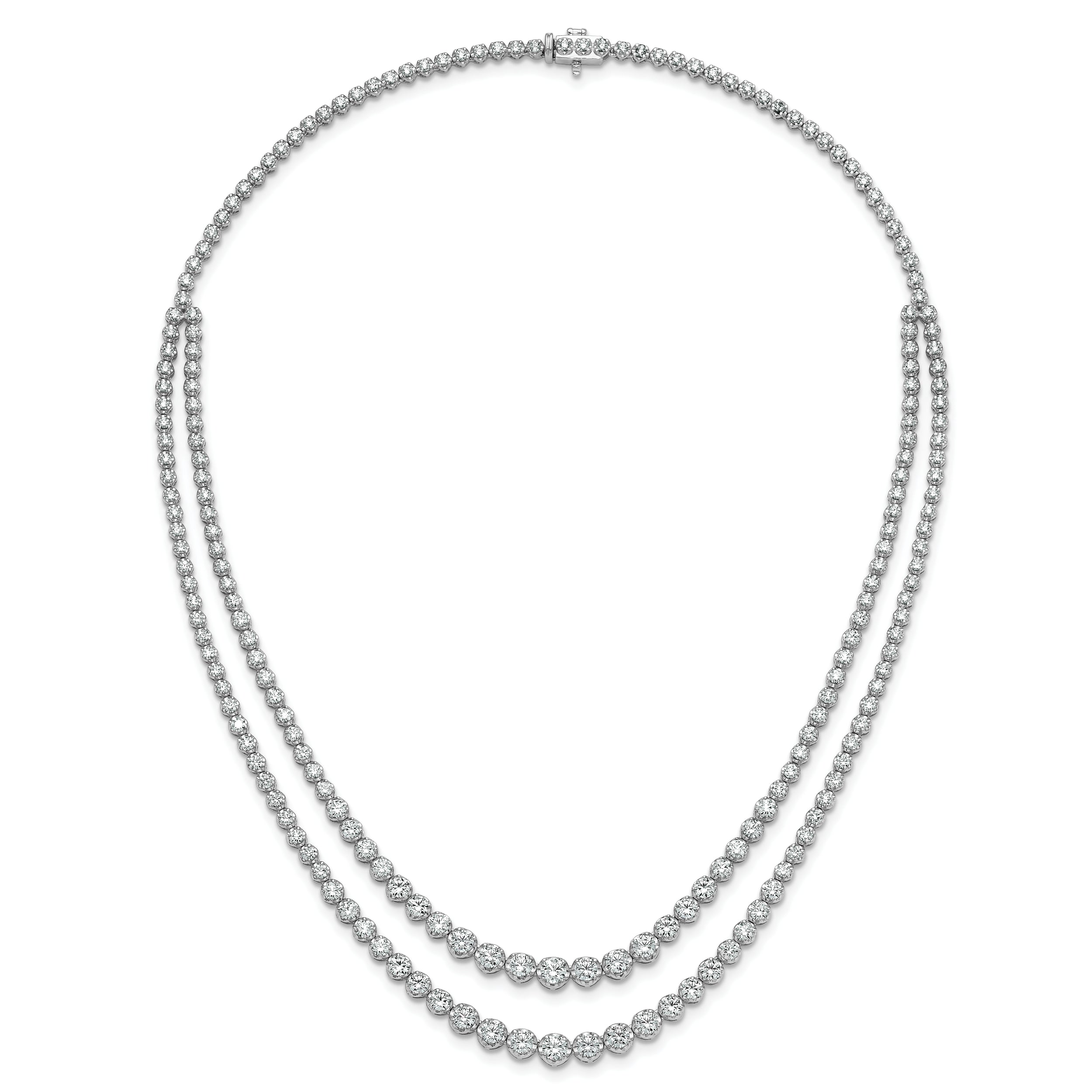 14k White Gold 14 7/8 carat Lab Grown Diamond VS/SI+ G+ Complete 18 inch Graduated Layered Tennis Necklace