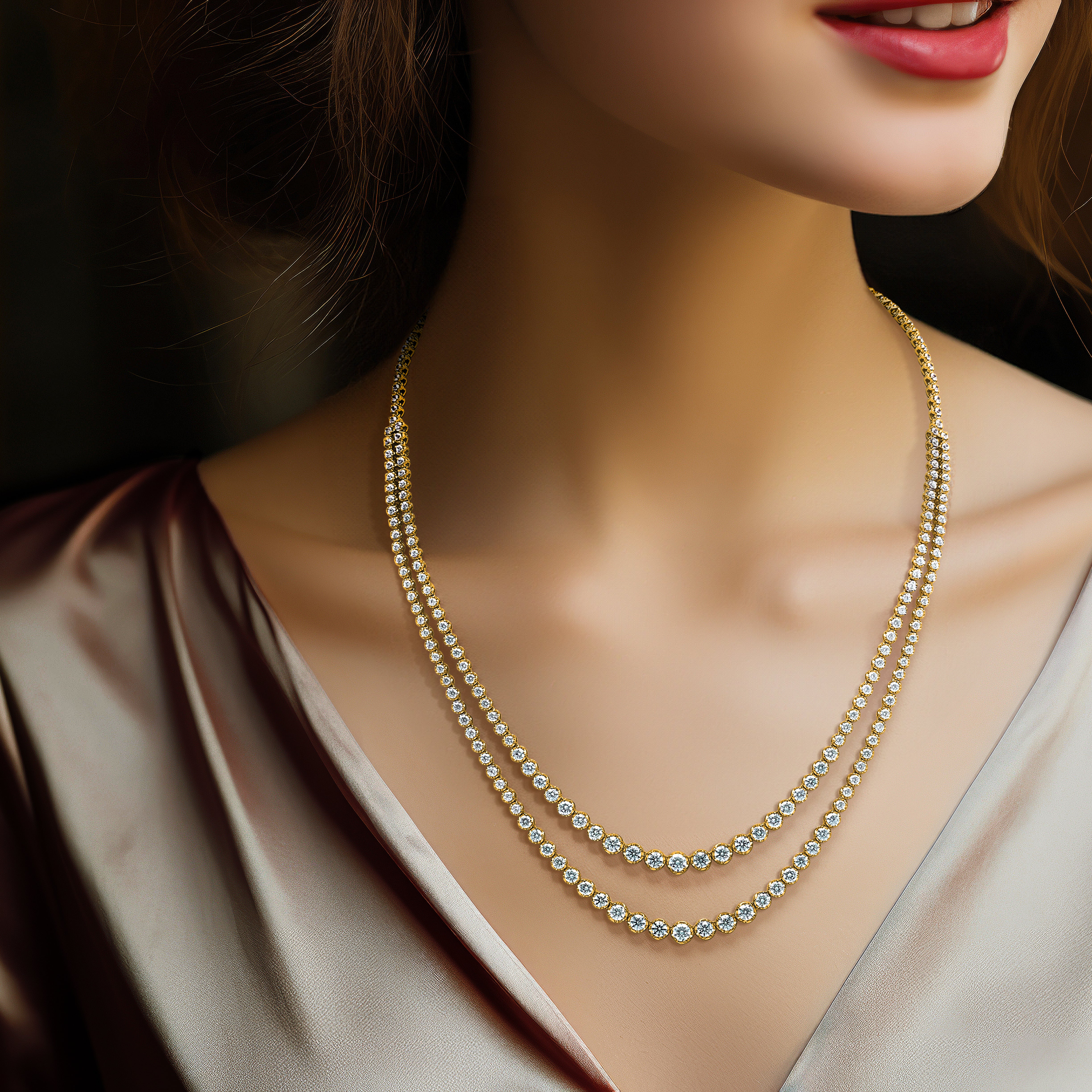 14k 15 1/2 carat Lab Grown Diamond VS+ F+ Complete 20 inch Graduated Layered Tennis Necklace