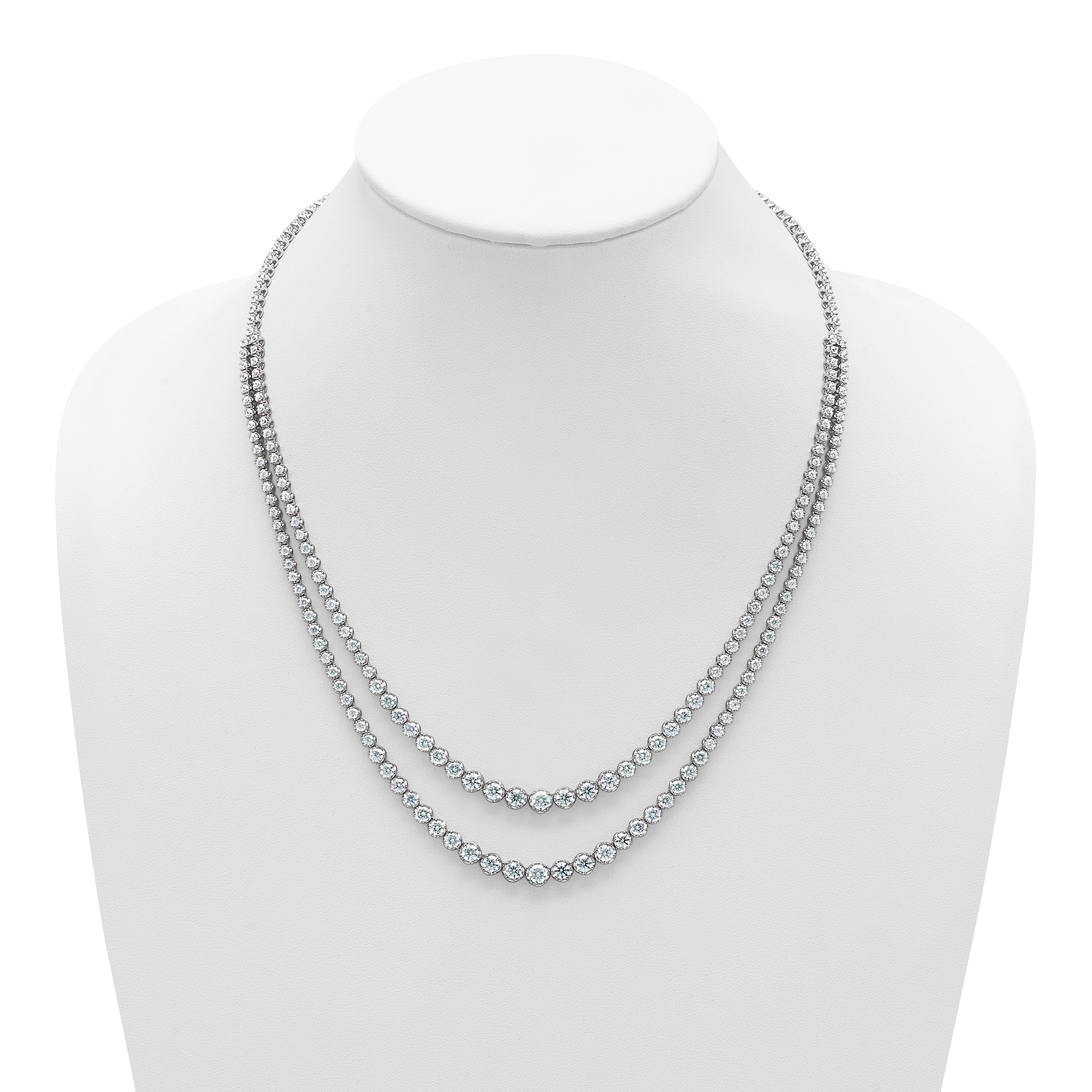 14k White Gold 15 1/2 carat Certified Lab Grown Diamond VS+ F+ Complete 20 inch Graduated Layered Tennis Necklace