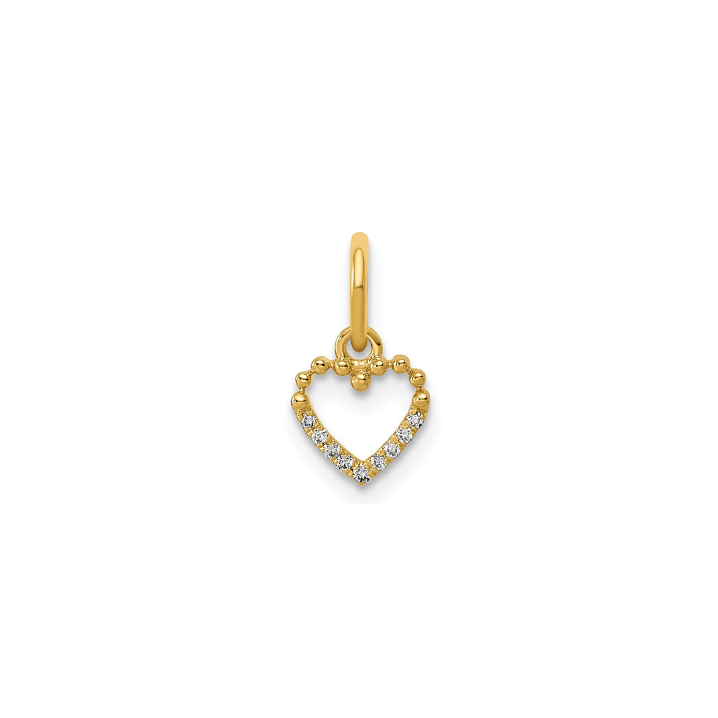 Diamond Beaded Heart Pendant in 14K Yellow Gold (.03 ct. tw.) - Sophia Jewelers
