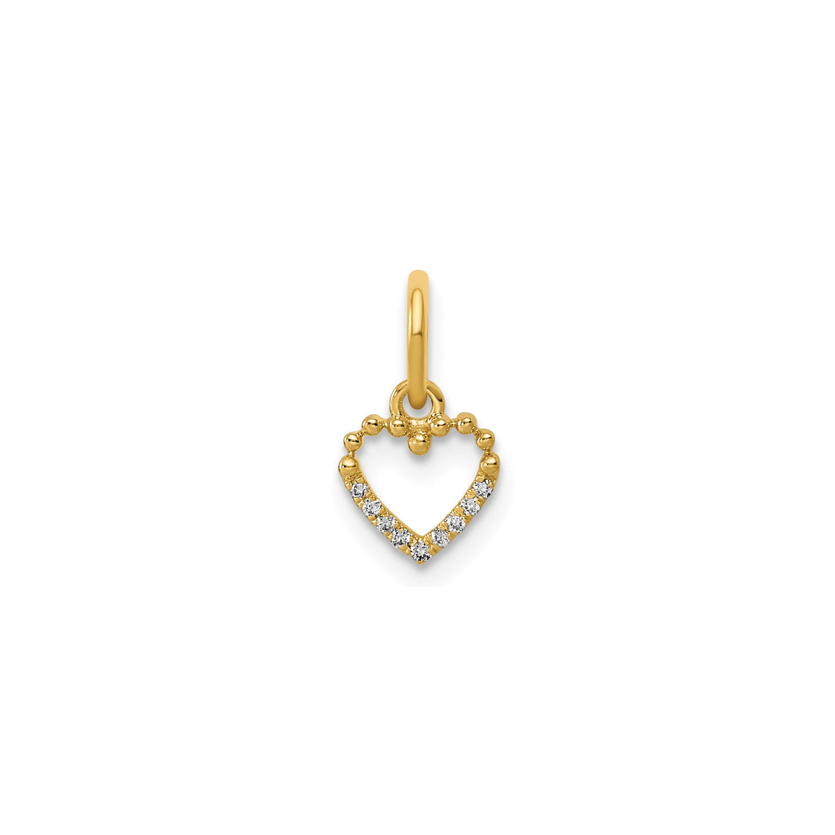 Diamond Beaded Heart Pendant in 14K Yellow Gold (.03 ct. tw.) - Sophia Jewelers