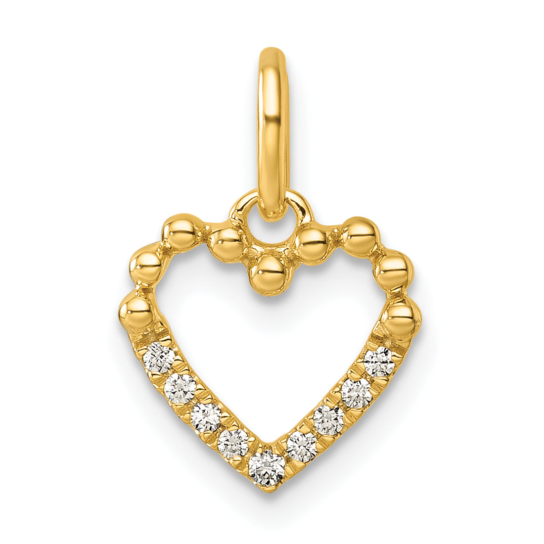 14K Polished Diamond Beaded Heart Pendant Main image