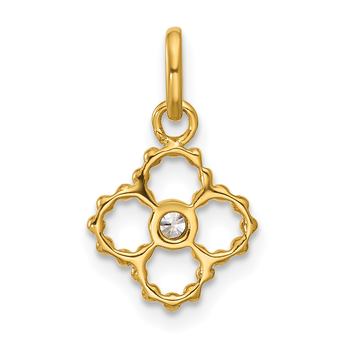 14K Polished 1/20 carat Diamond Beaded Floral Pendant