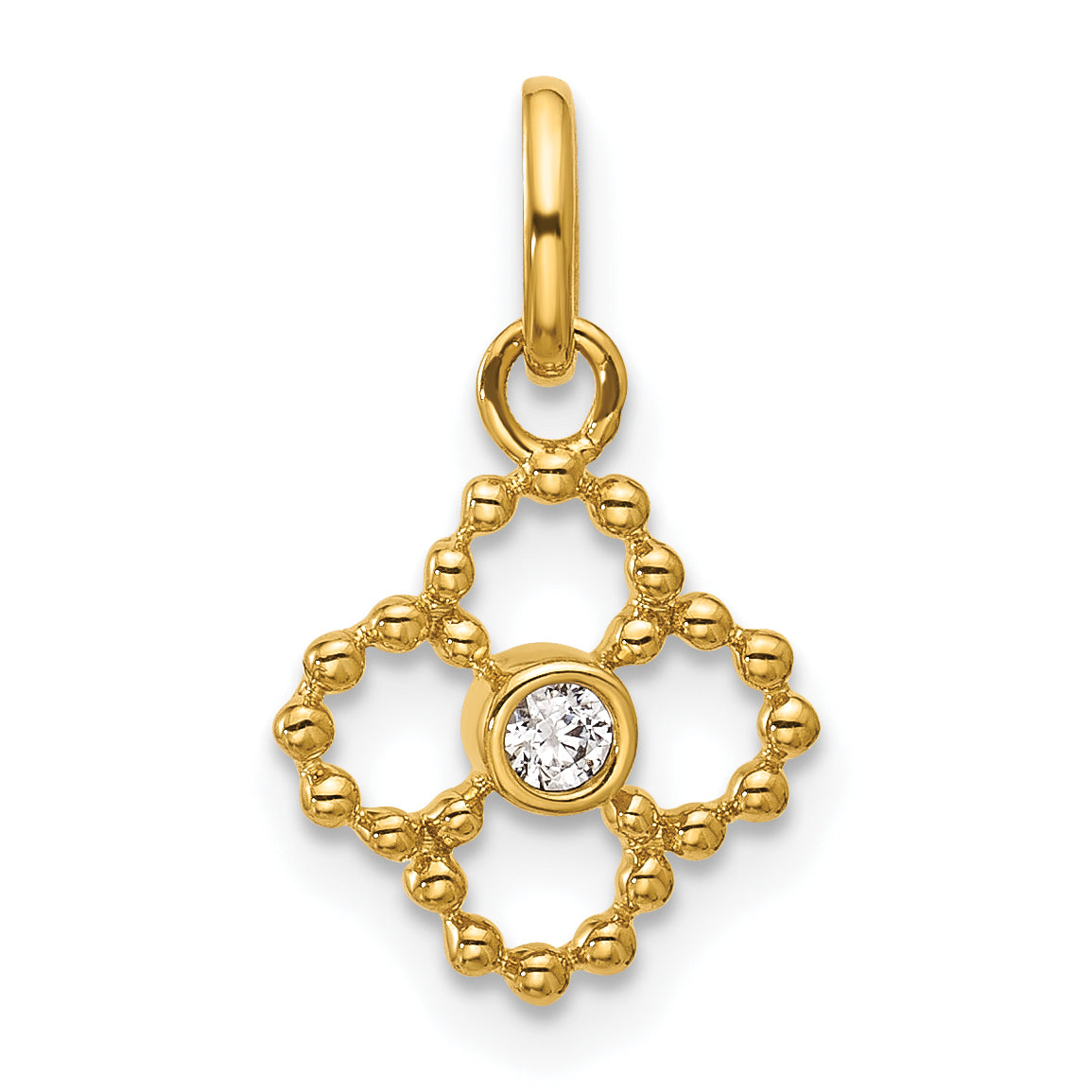 14K Polished 1/20 carat Diamond Beaded Floral Pendant Main image