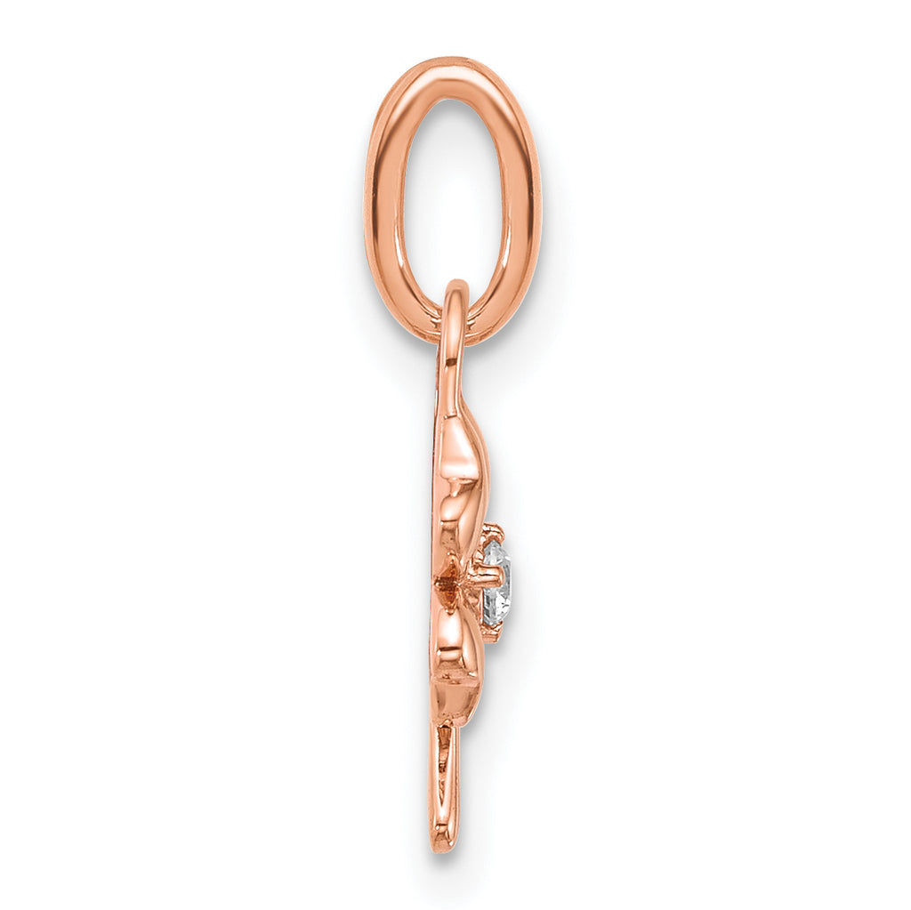 14K Rose Gold Polished Diamond Four Leaf Clover Charm