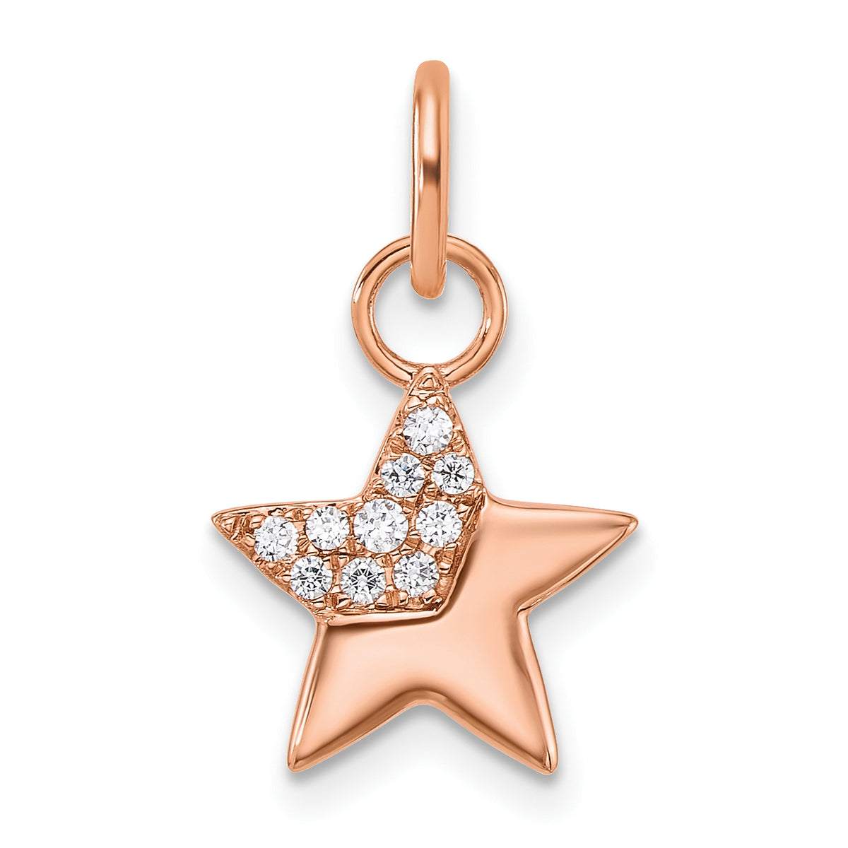 14K Rose Gold Polished Diamond Star Charm