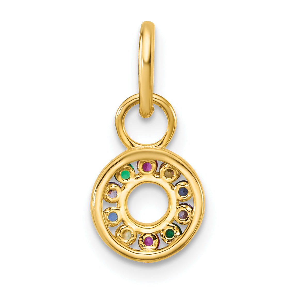 14K Polished Diamond Multi-color CZ Circle Charm
