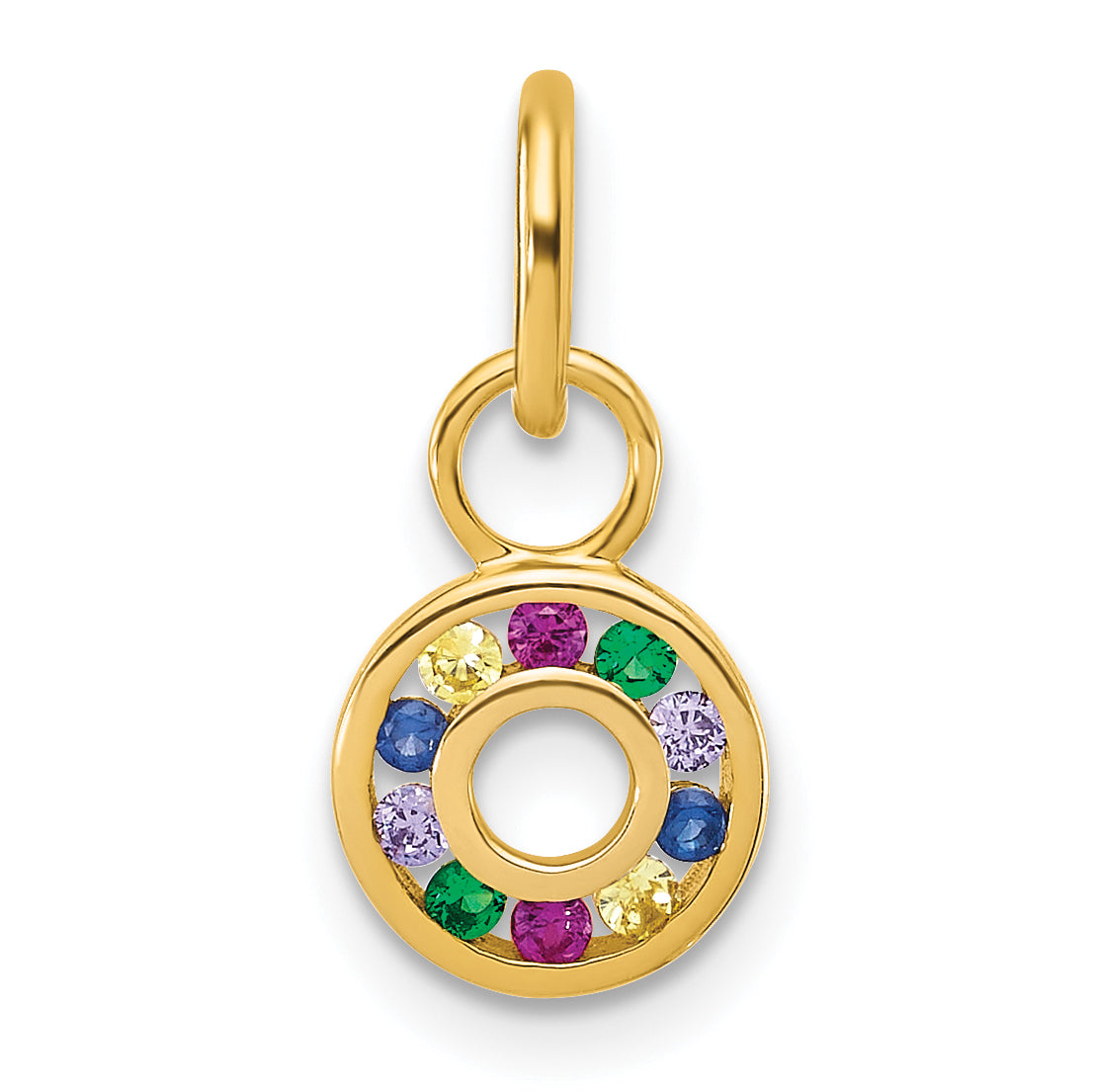 14K Polished Diamond Multi-color CZ Circle Charm Main image