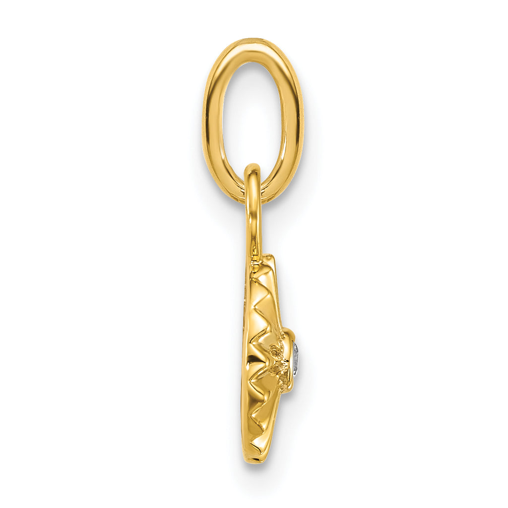 14K Polished and Grooved Diamond Circle Charm