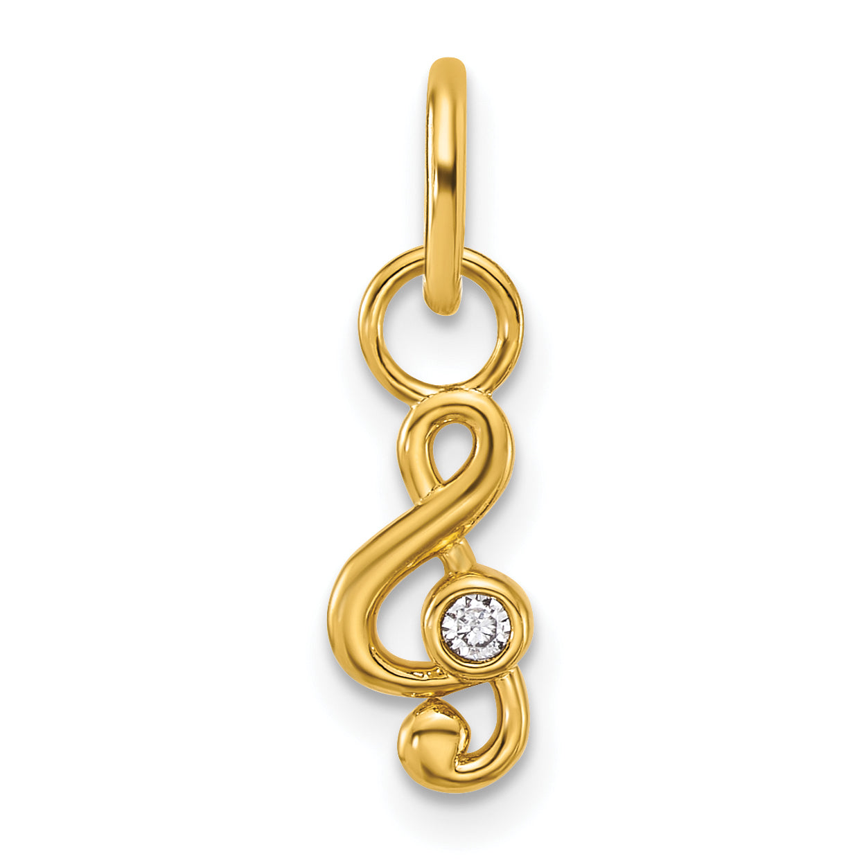 14K Polished Diamond Music Treble Clef Charm