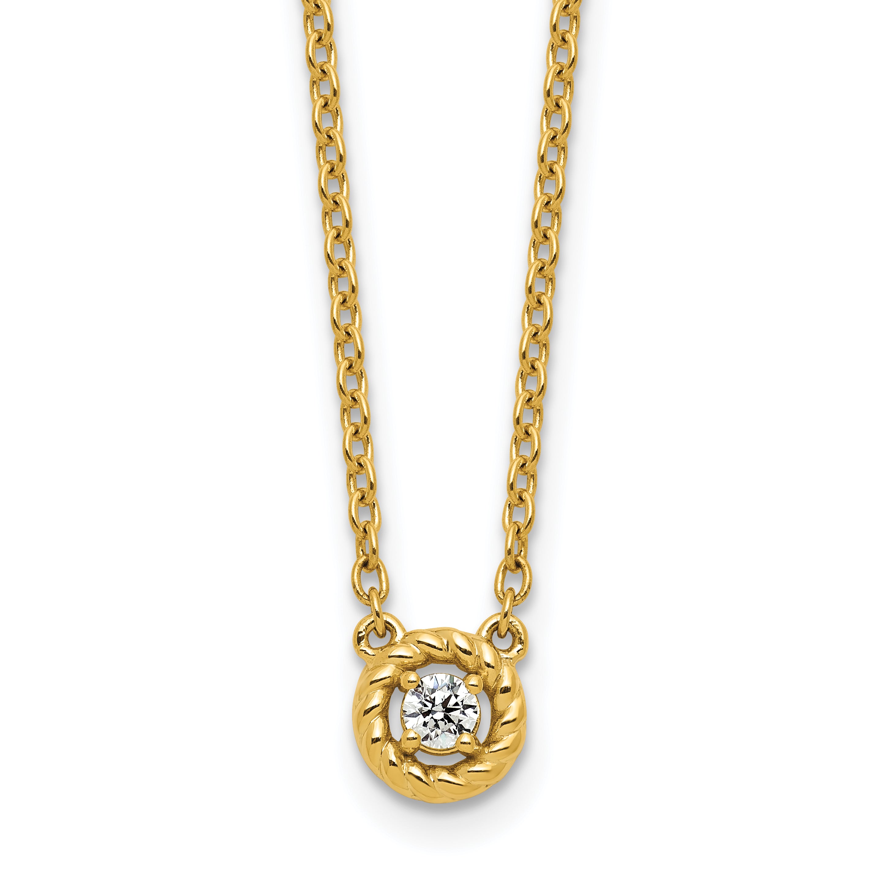 14K Polished and Twisted 1/10 carat Diamond 18 inch Necklace