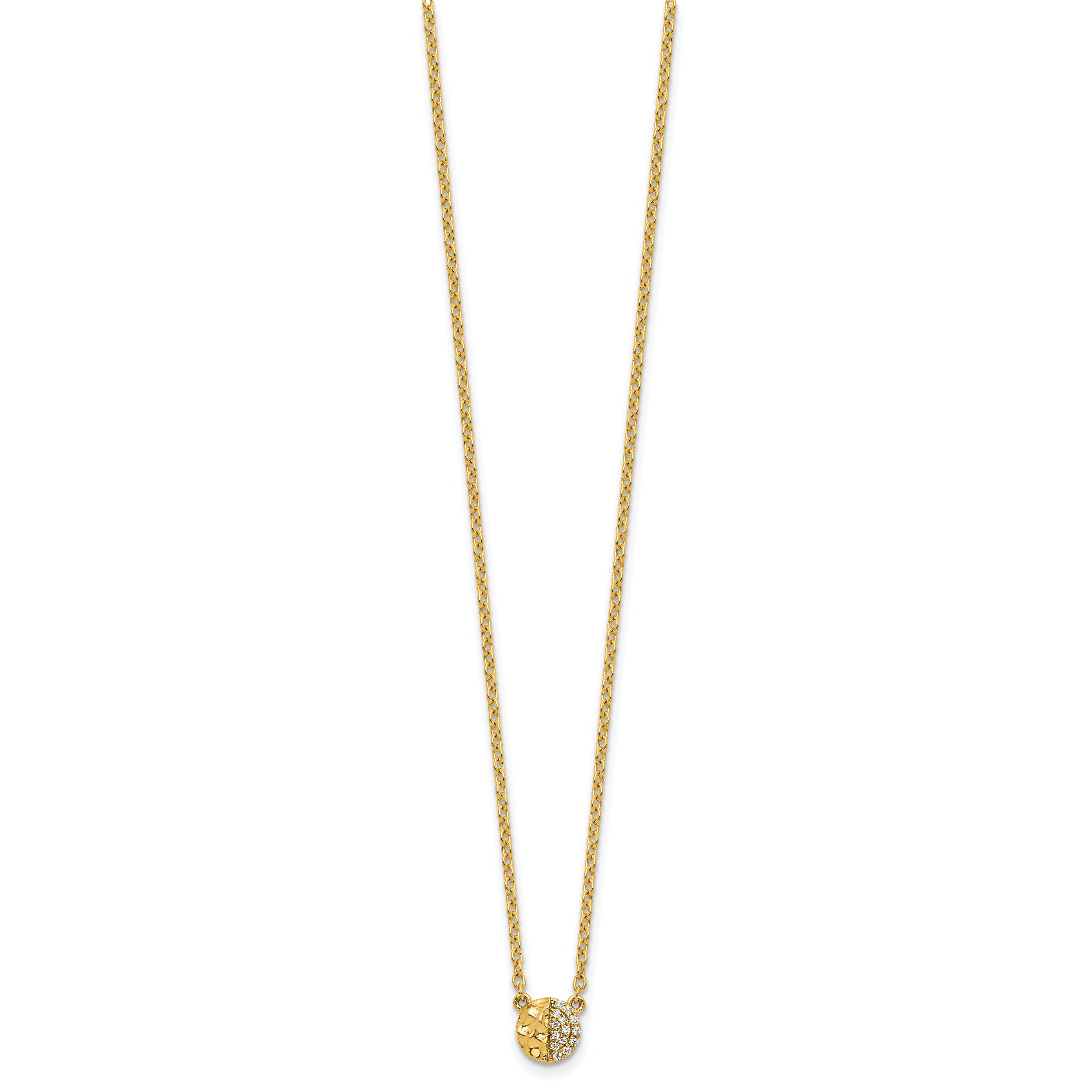 14K Polished and Hammered 1/20 carat Diamond Disk 18 inch Necklace