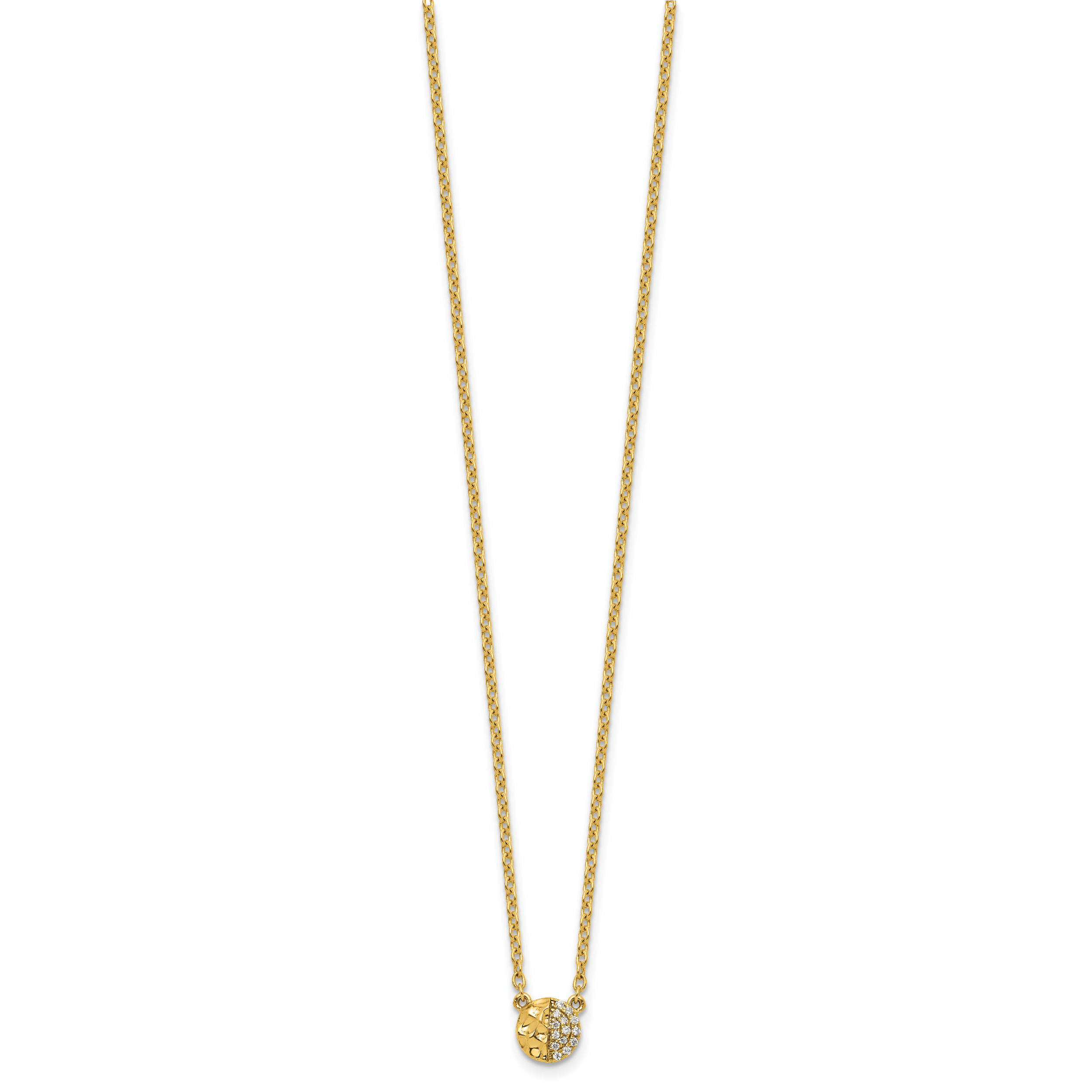 14K Polished and Hammered 1/20 carat Diamond Disk 18 inch Necklace Secondary image