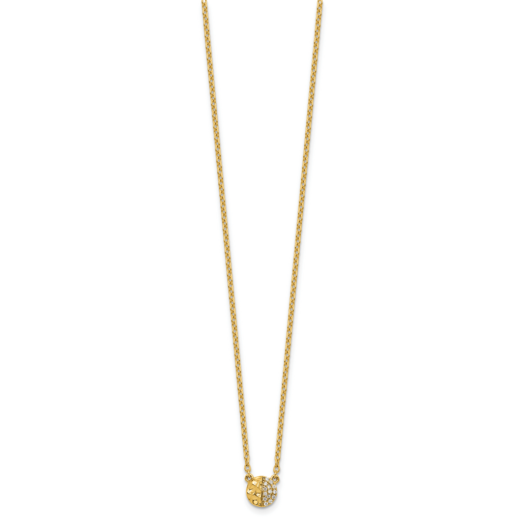 14K Polished and Hammered 1/20 carat Diamond Disk 18 inch Necklace