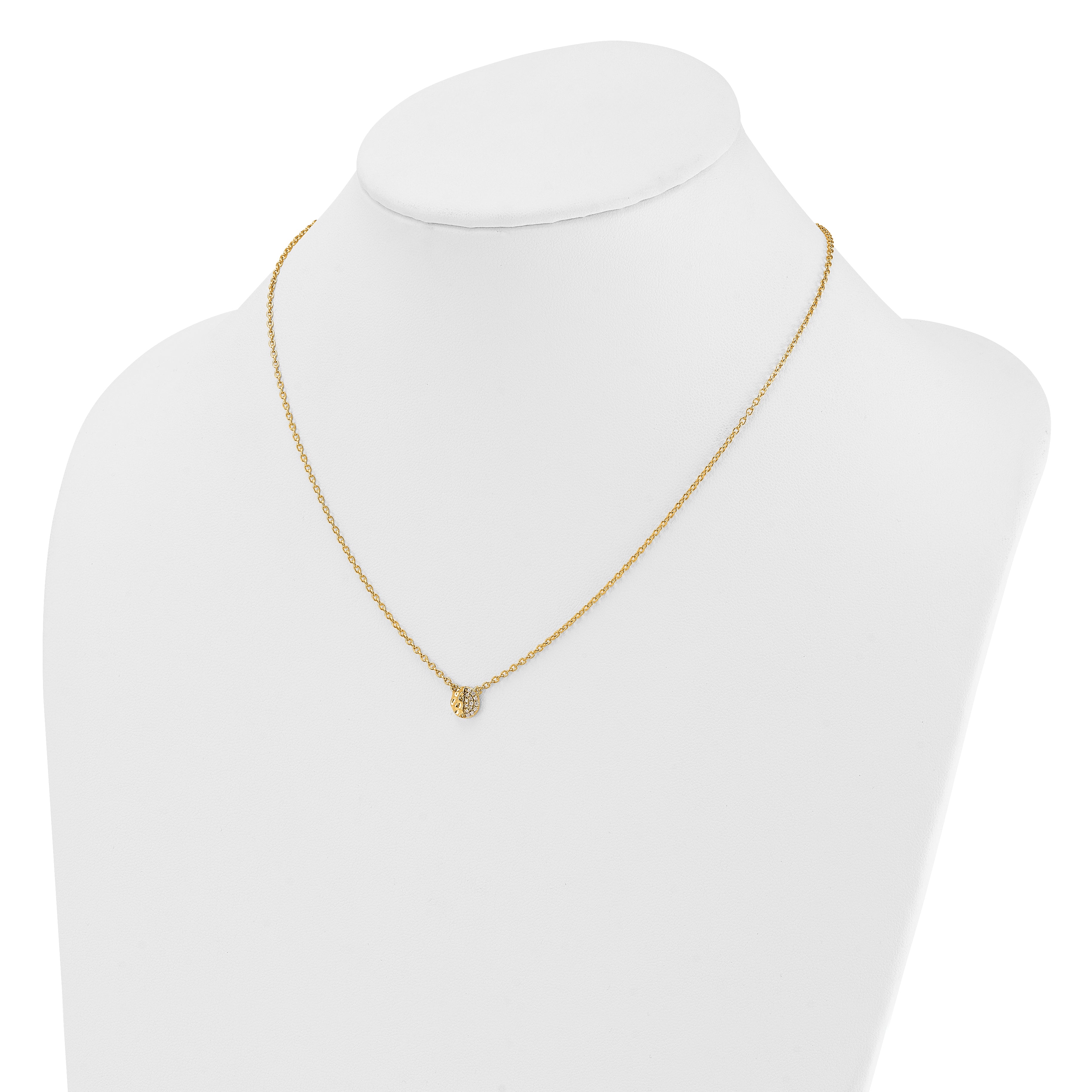 14K Polished and Hammered 1/20 carat Diamond Disk 18 inch Necklace