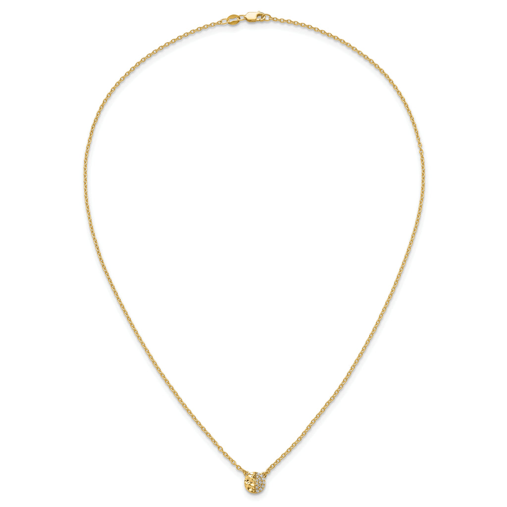 14K Polished and Hammered 1/20 carat Diamond Disk 18 inch Necklace