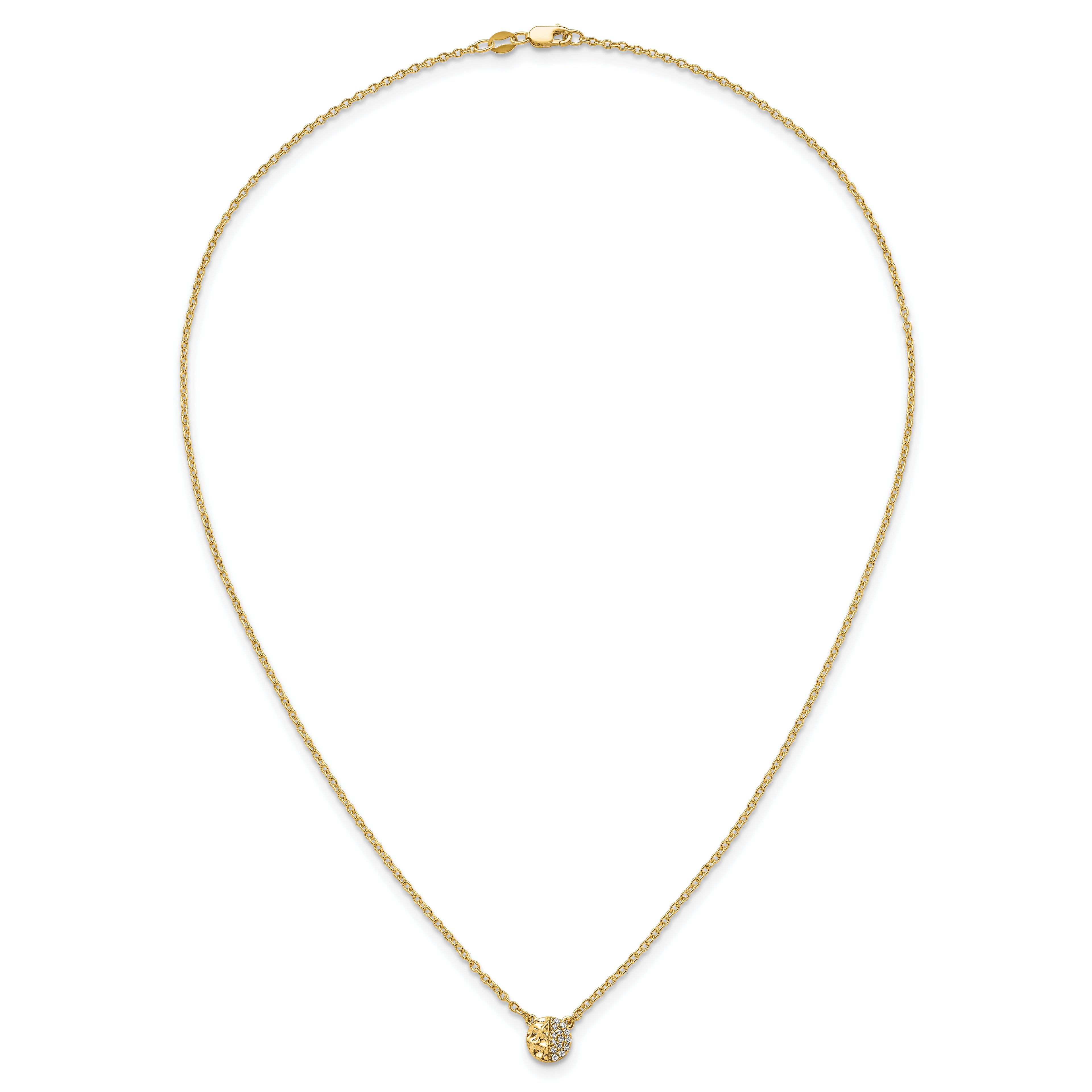 14K Polished and Hammered 1/20 carat Diamond Disk 18 inch Necklace