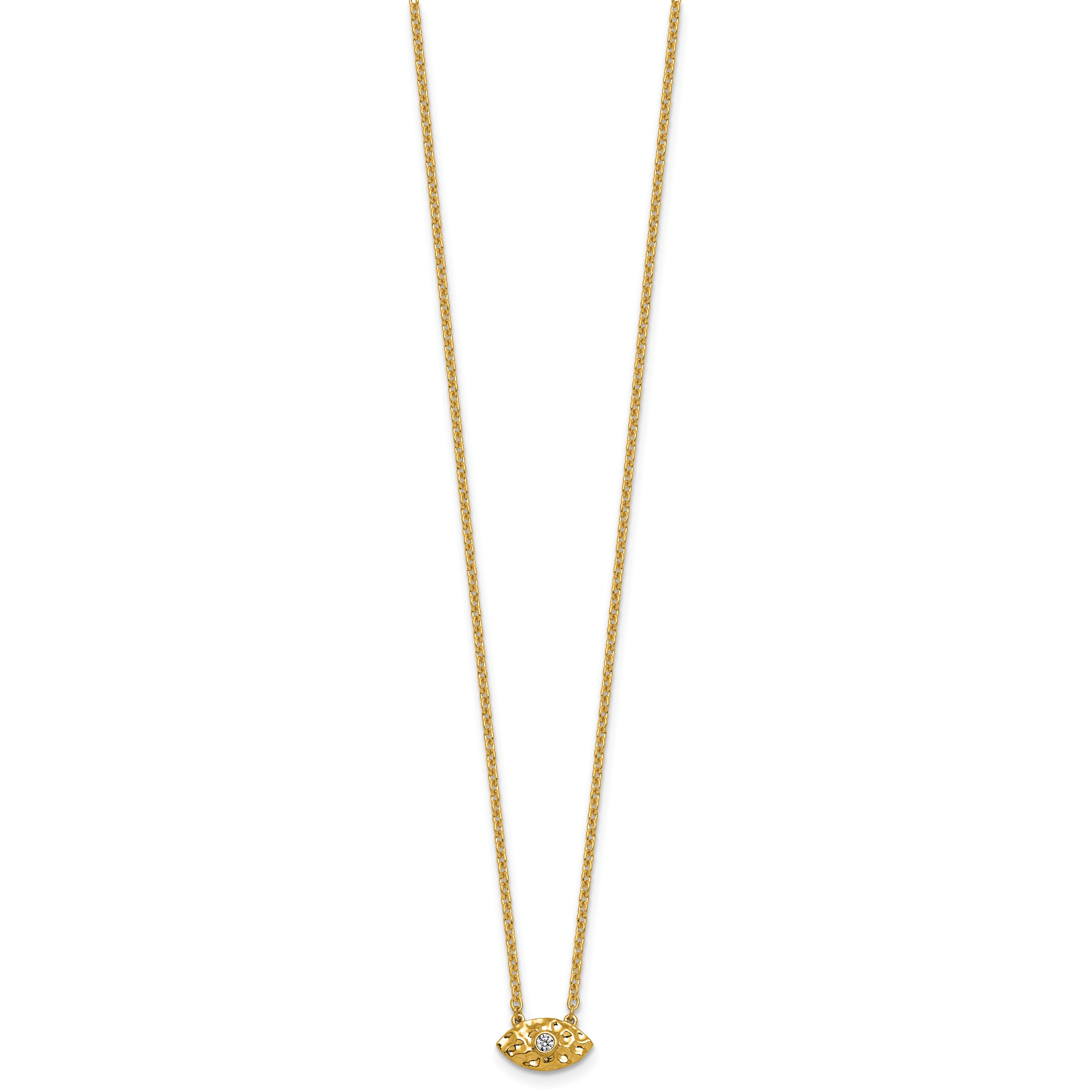 14K Polished and Hammered 1/20 carat Diamond Evil Eye 18 inch Necklace