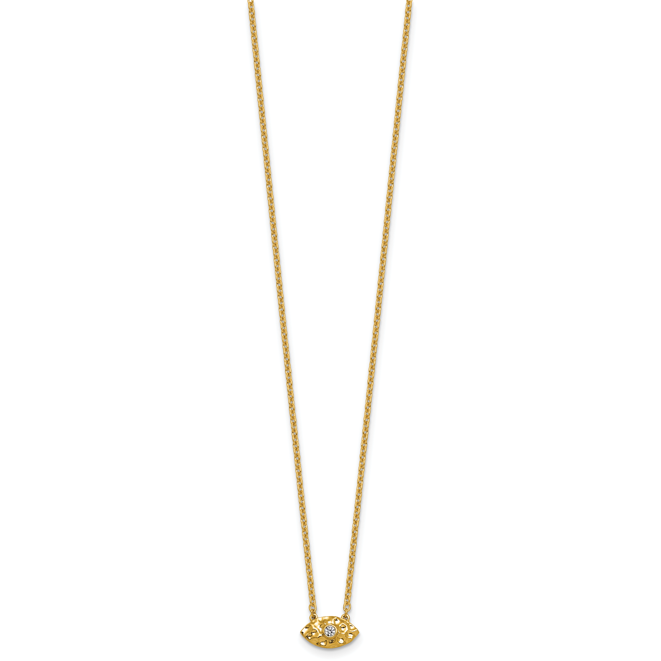 14K Polished and Hammered 1/20 carat Diamond Evil Eye 18 inch Necklace