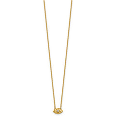14K Polished and Hammered 1/20 carat Diamond Evil Eye 18 inch Necklace