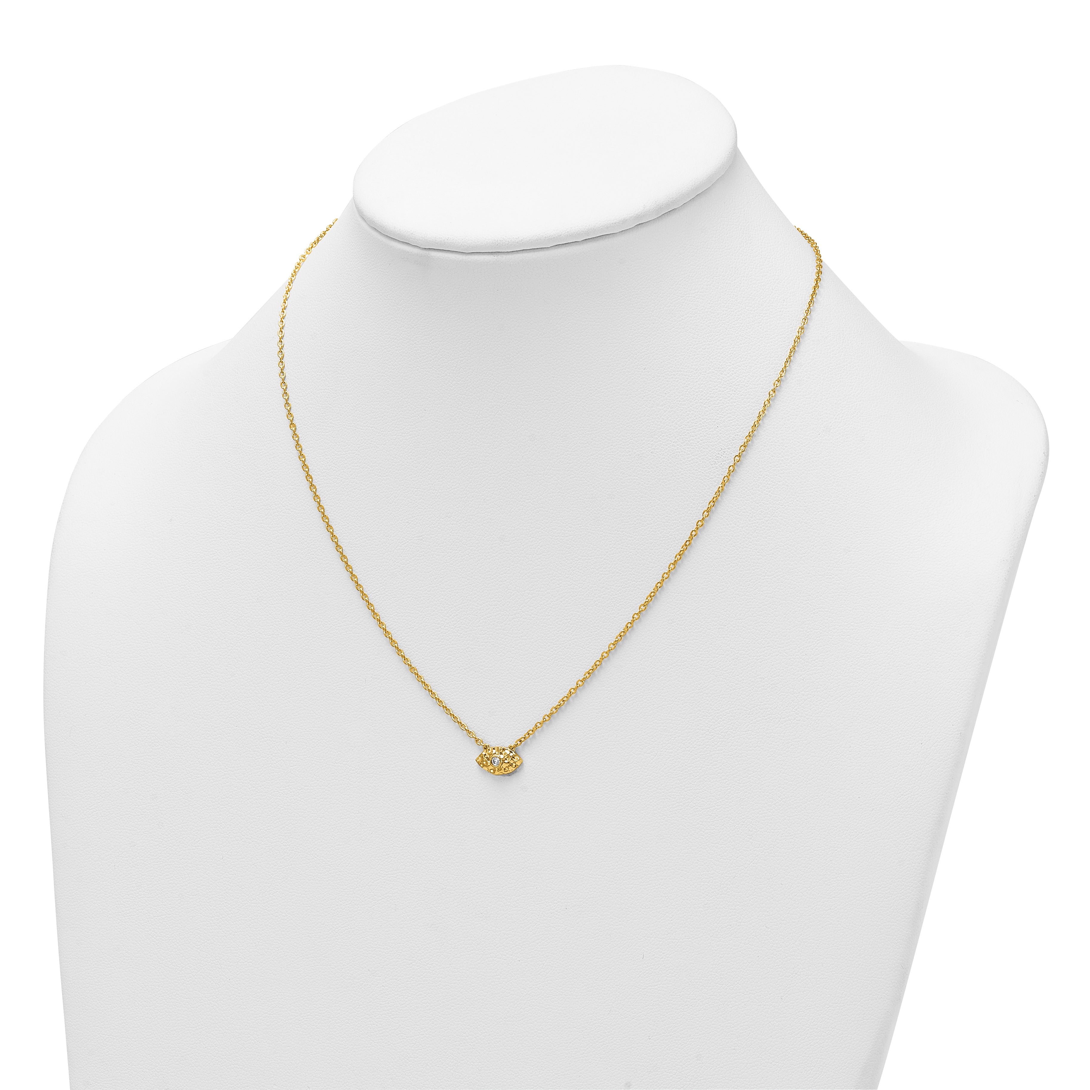 14K Polished and Hammered 1/20 carat Diamond Evil Eye 18 inch Necklace