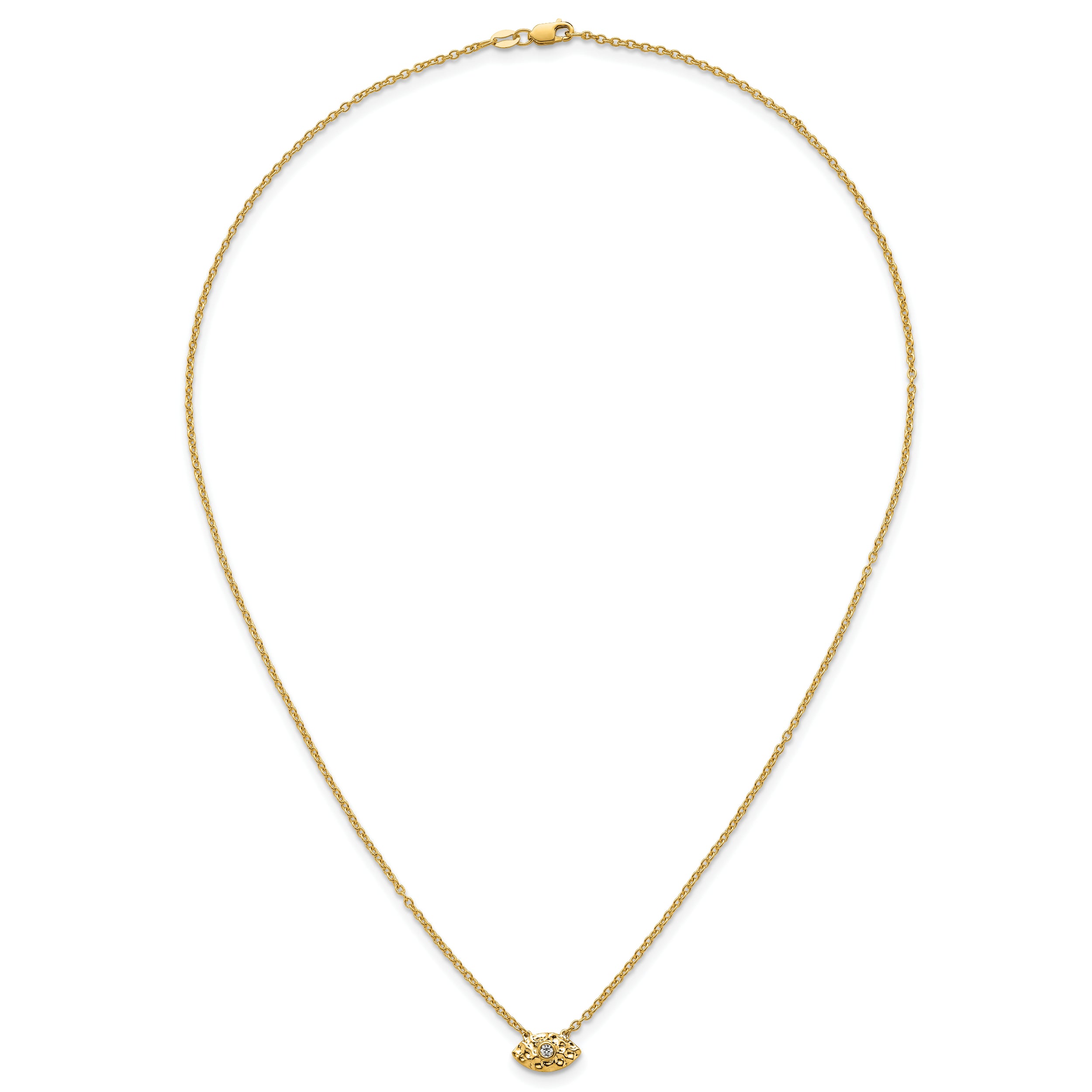 14K Polished and Hammered 1/20 carat Diamond Evil Eye 18 inch Necklace