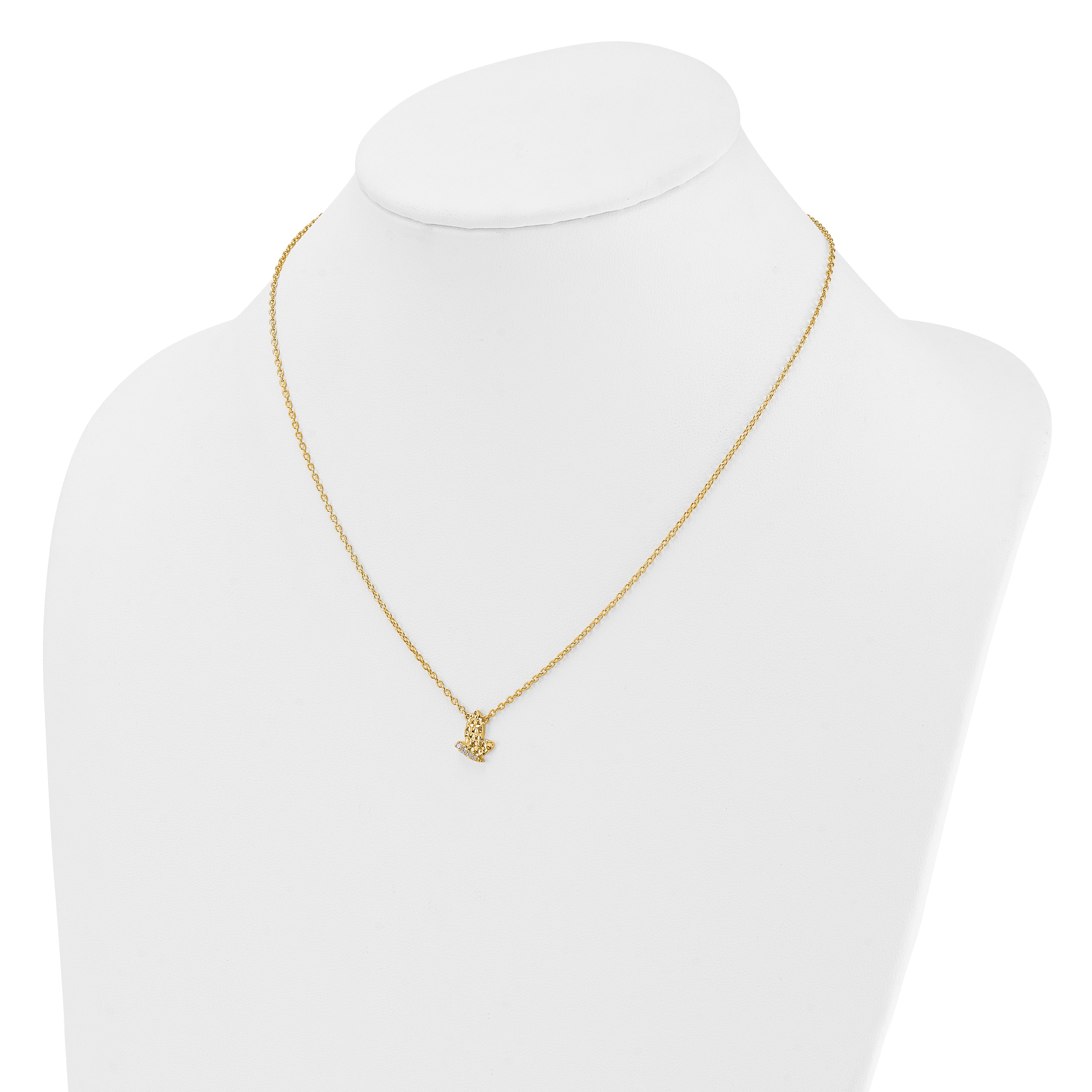 14K Polished and Hammered 1/20 carat Diamond Butterfly 18 inch Necklace