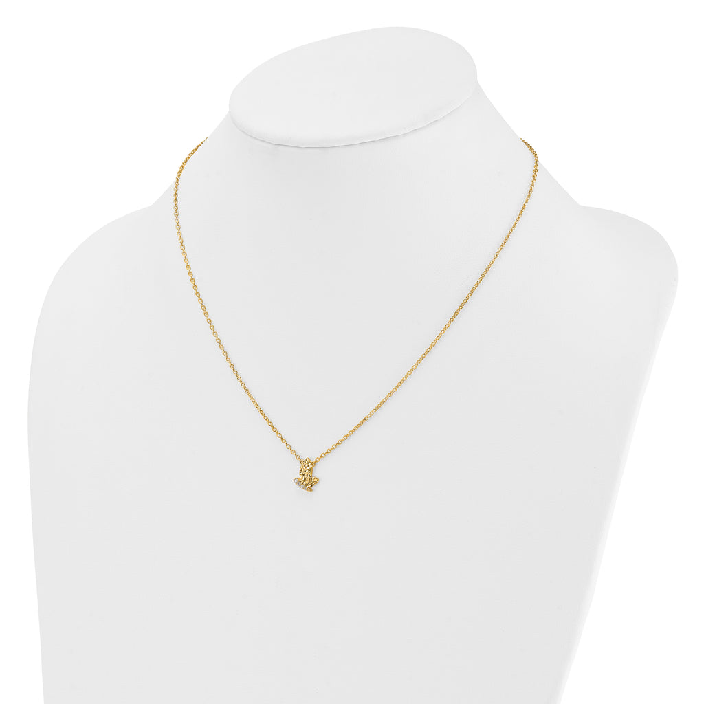 14K Polished and Hammered 1/20 carat Diamond Butterfly 18 inch Necklace