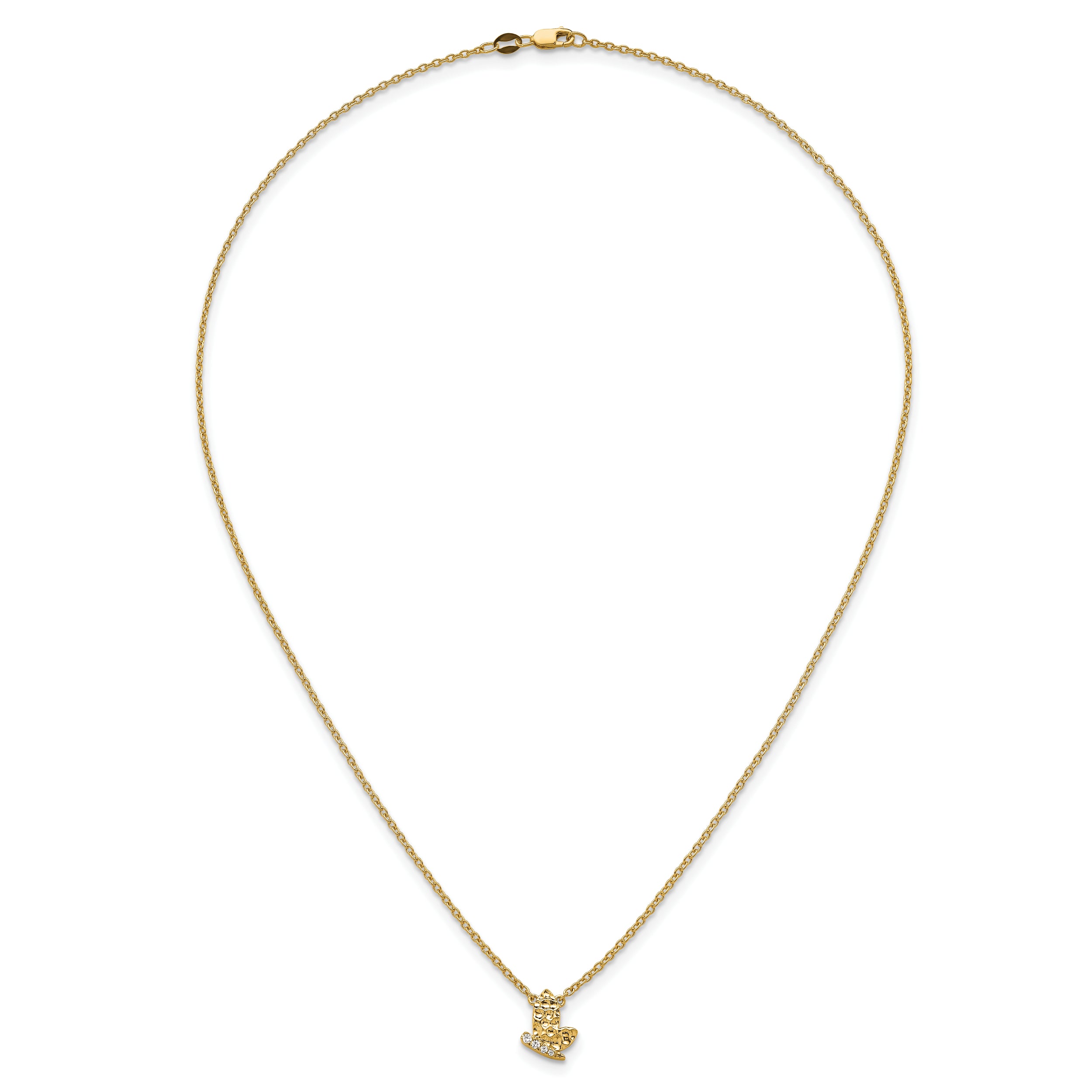 14K Polished and Hammered 1/20 carat Diamond Butterfly 18 inch Necklace