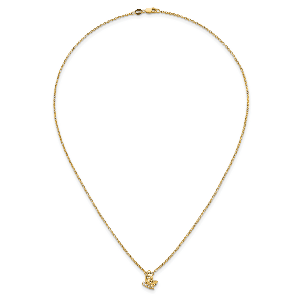14K Polished and Hammered 1/20 carat Diamond Butterfly 18 inch Necklace