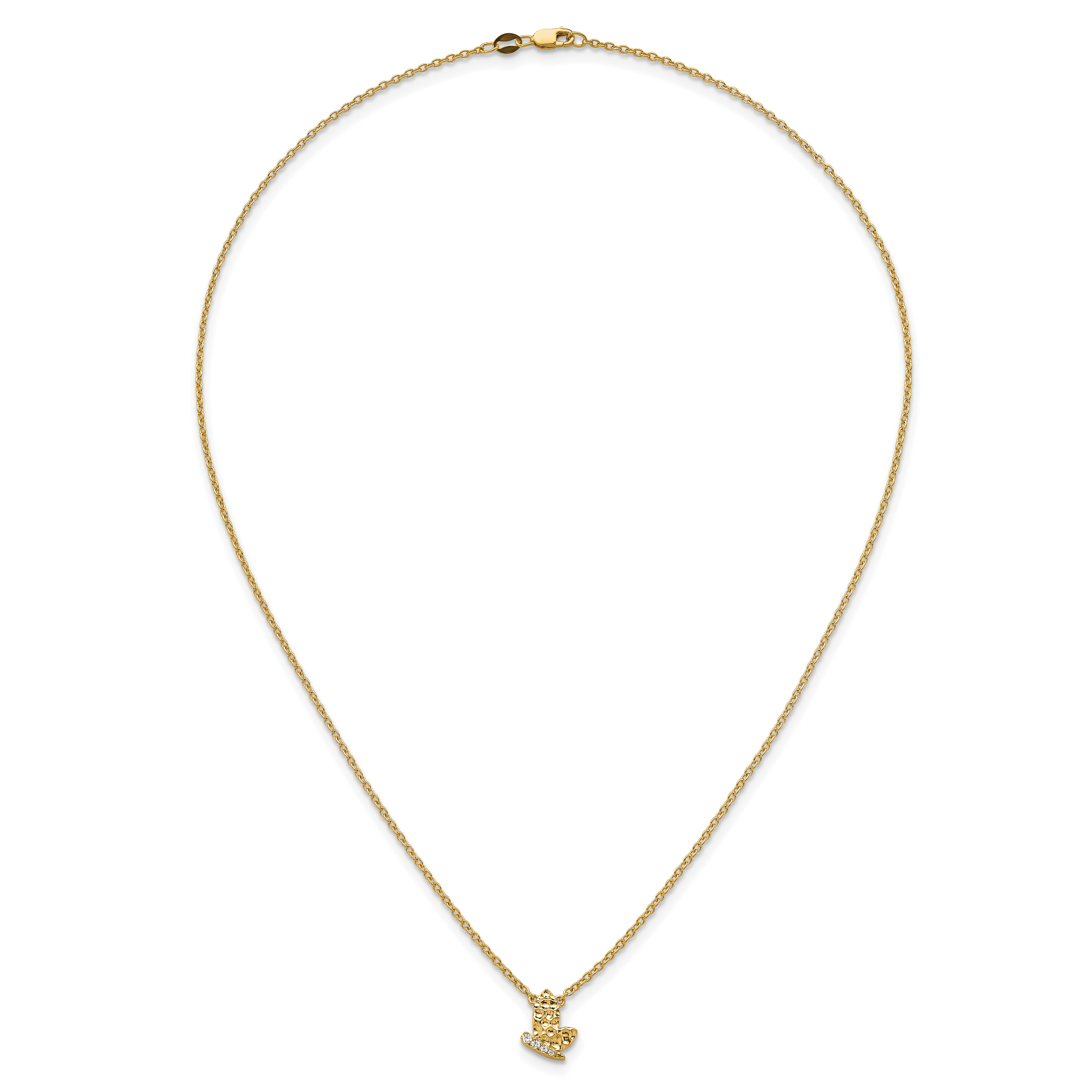 14K Polished and Hammered 1/20 carat Diamond Butterfly 18 inch Necklace