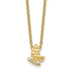 14K Polished and Hammered 1/20 carat Diamond Butterfly 18 inch Necklace