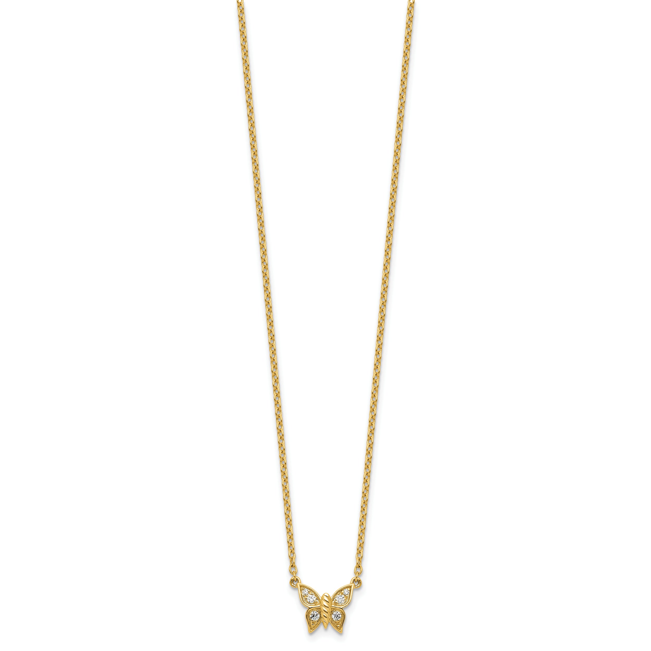14K Polished 1/10 carat Diamond Butterfly 18 inch Necklace
