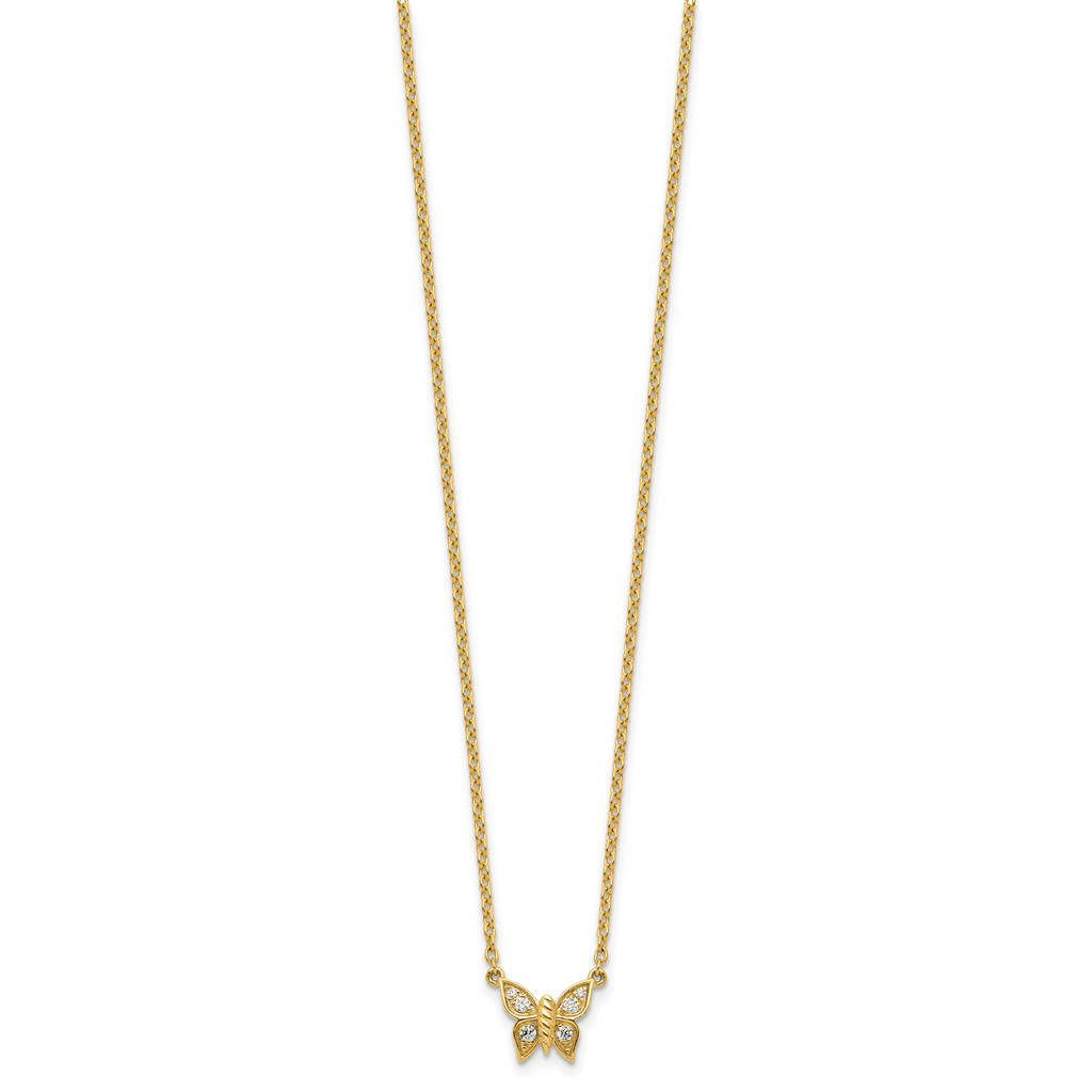 14K Polished 1/10 carat Diamond Butterfly 18 inch Necklace