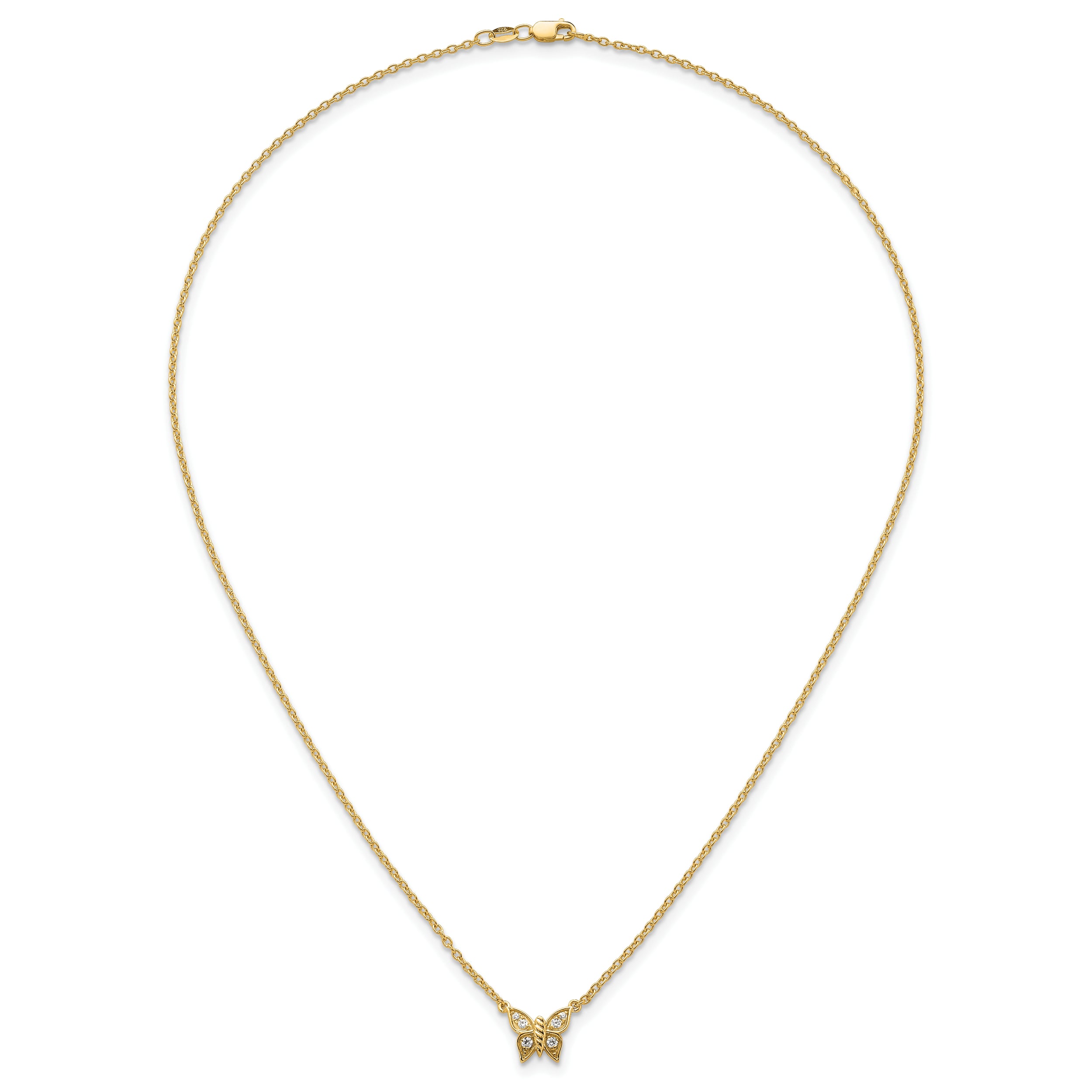 14K Polished 1/10 carat Diamond Butterfly 18 inch Necklace