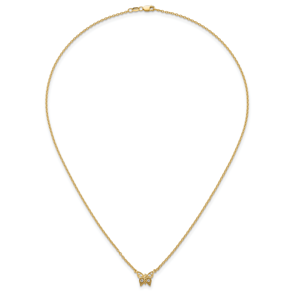 14K Polished 1/10 carat Diamond Butterfly 18 inch Necklace