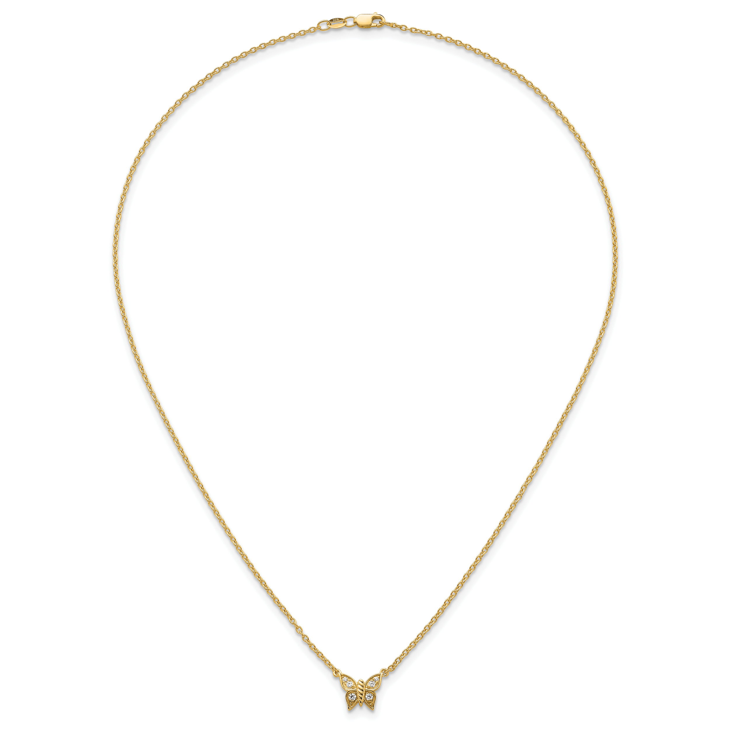 14K Polished 1/10 carat Diamond Butterfly 18 inch Necklace