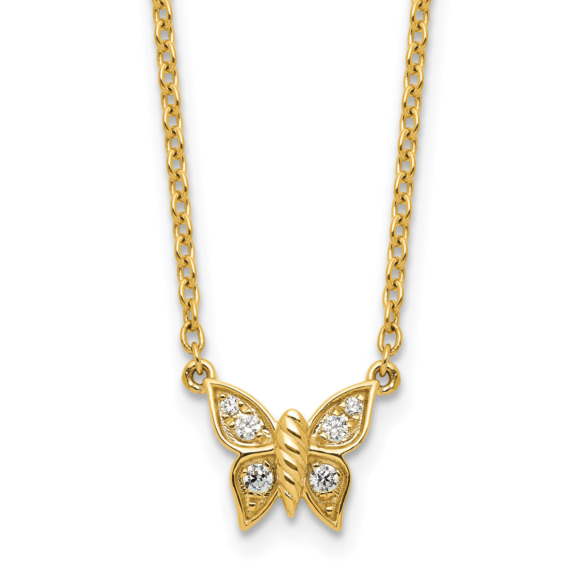 14K Polished 1/10 carat Diamond Butterfly 18 inch Necklace