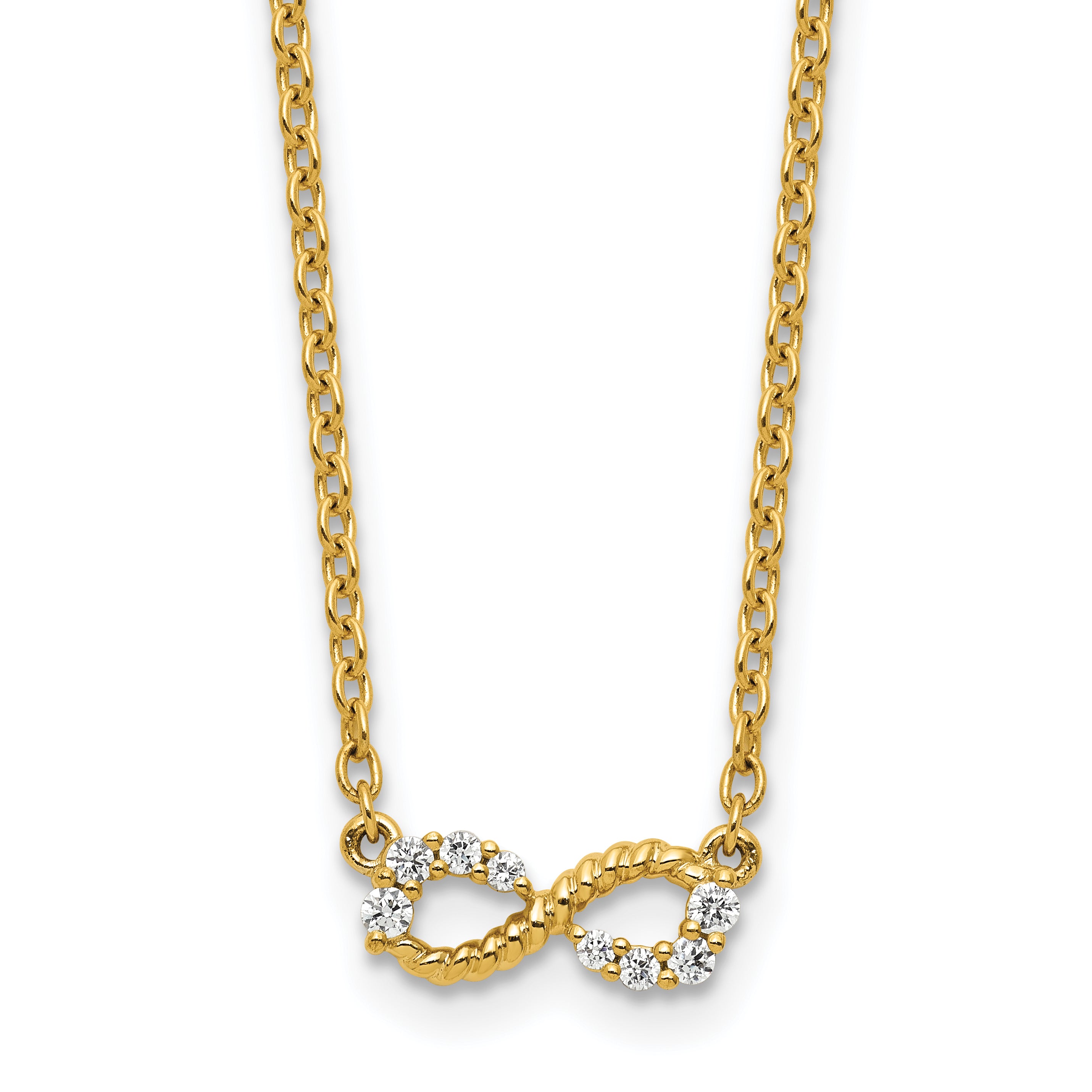 14K Polished and Beaded 1/8 carat Diamond Infinity Symbol 18 inch Necklace