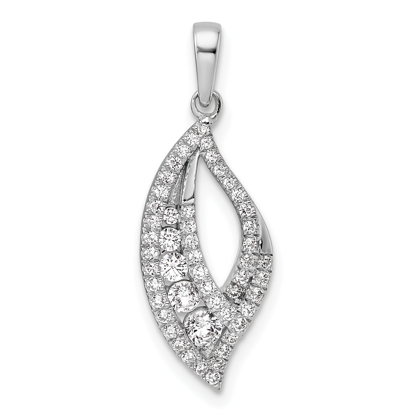 14K White Gold Polished 3/8 carat Diamond Fancy Leaf Pendant Main image